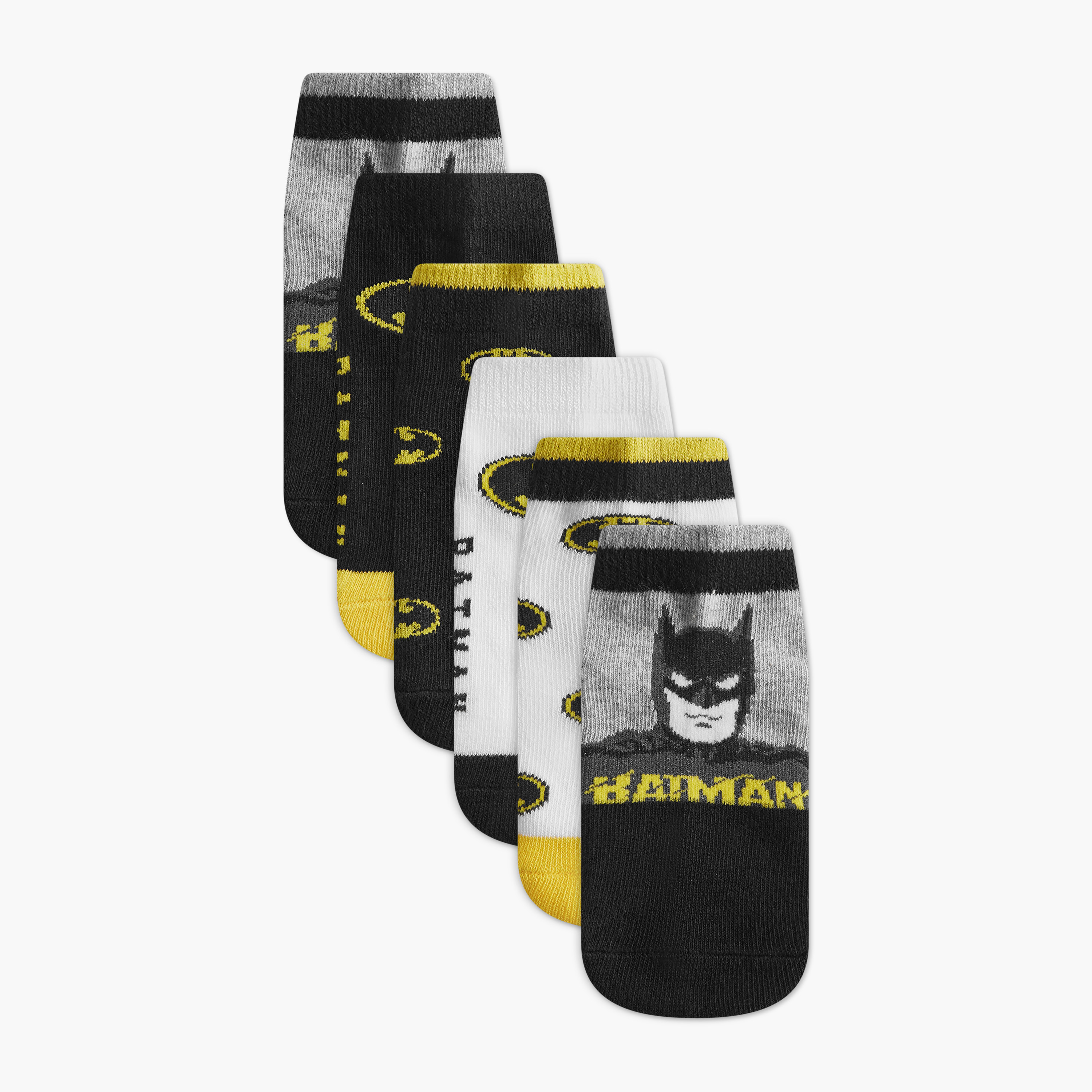 Batman Print Ankle Length Socks - Set of 6-baby-boys-accessories-socks-image-1