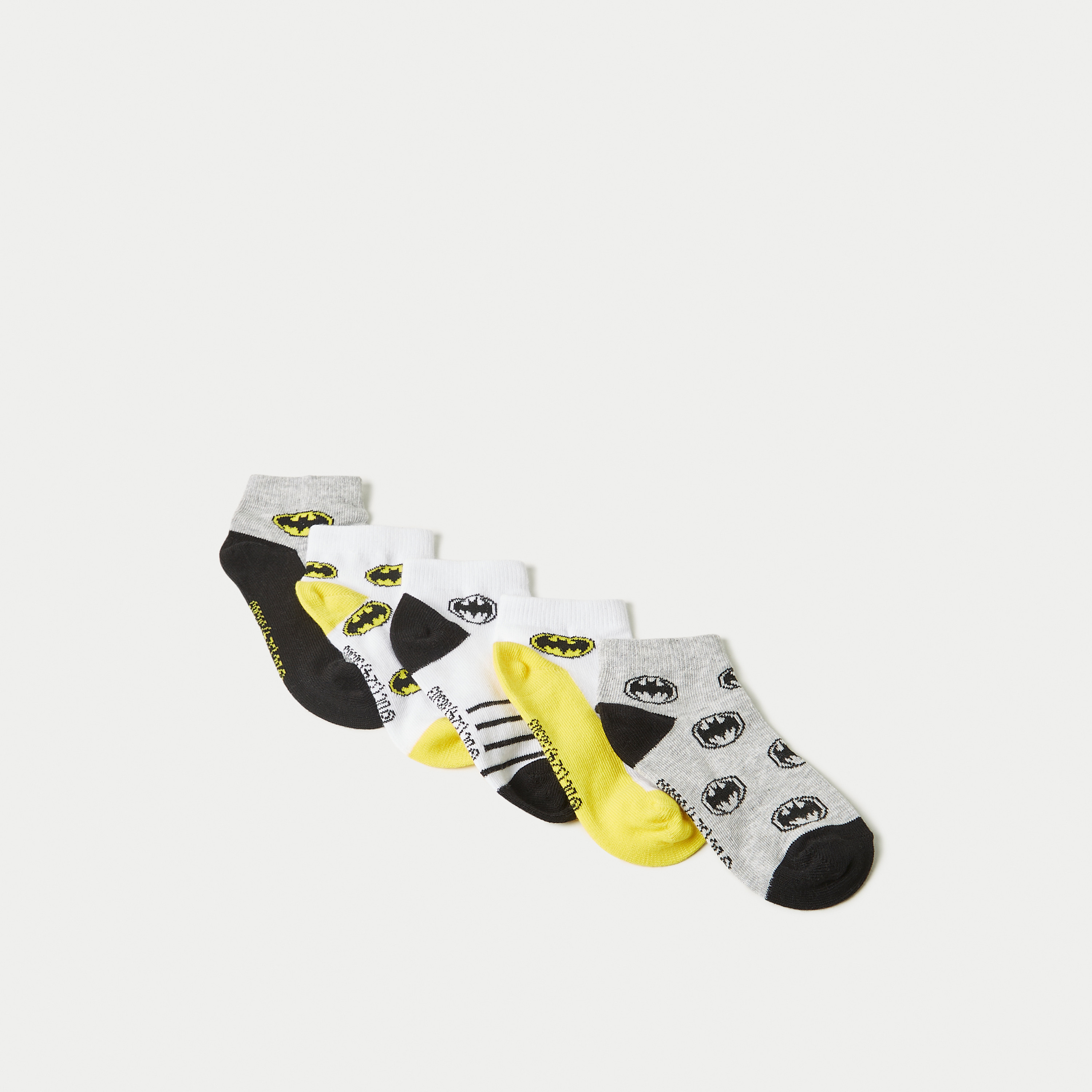 Batman Logo Print Ankle Length Socks - Set of 5-boys-accessories-socks-image-2