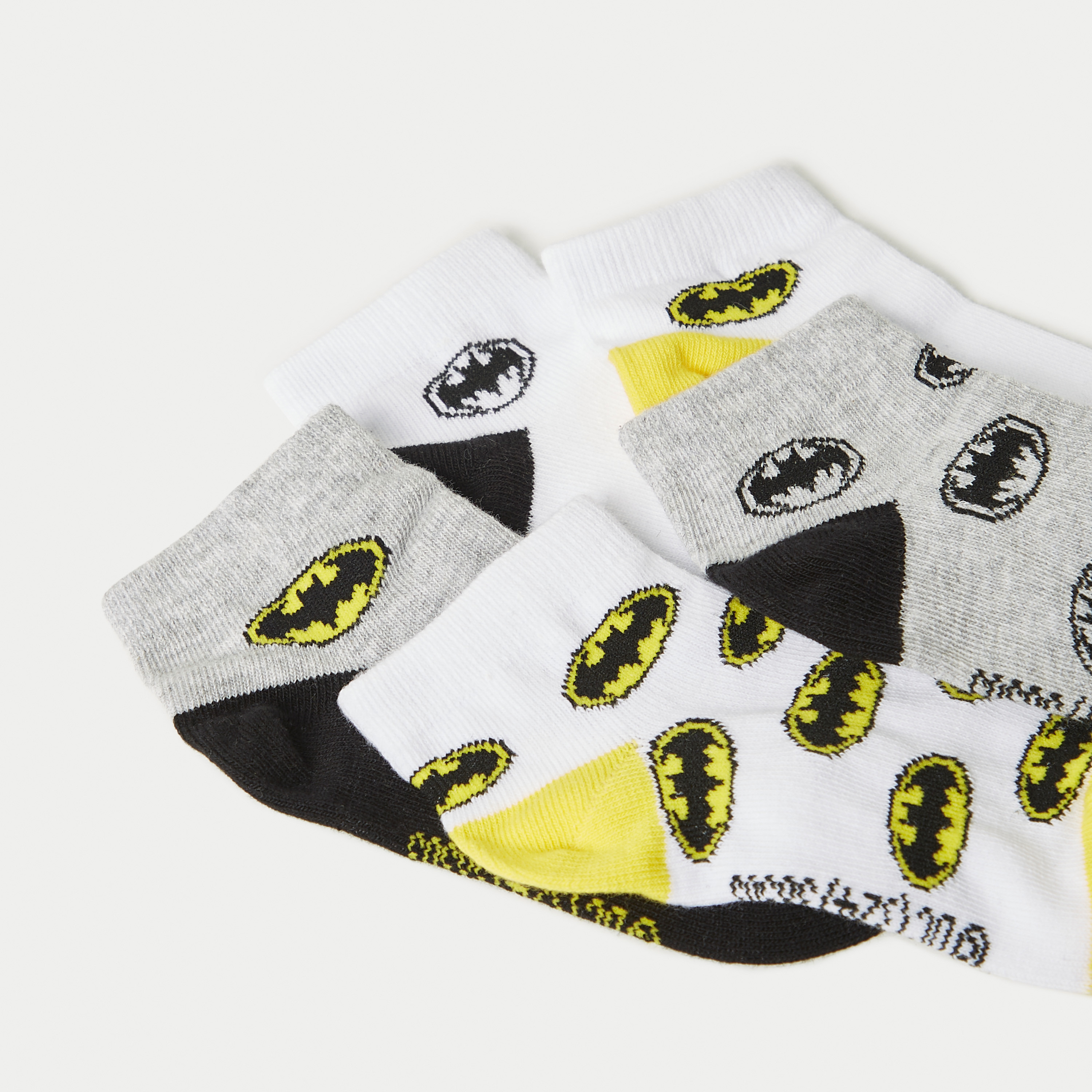 Batman Logo Print Ankle Length Socks - Set of 5-boys-accessories-socks-image-3
