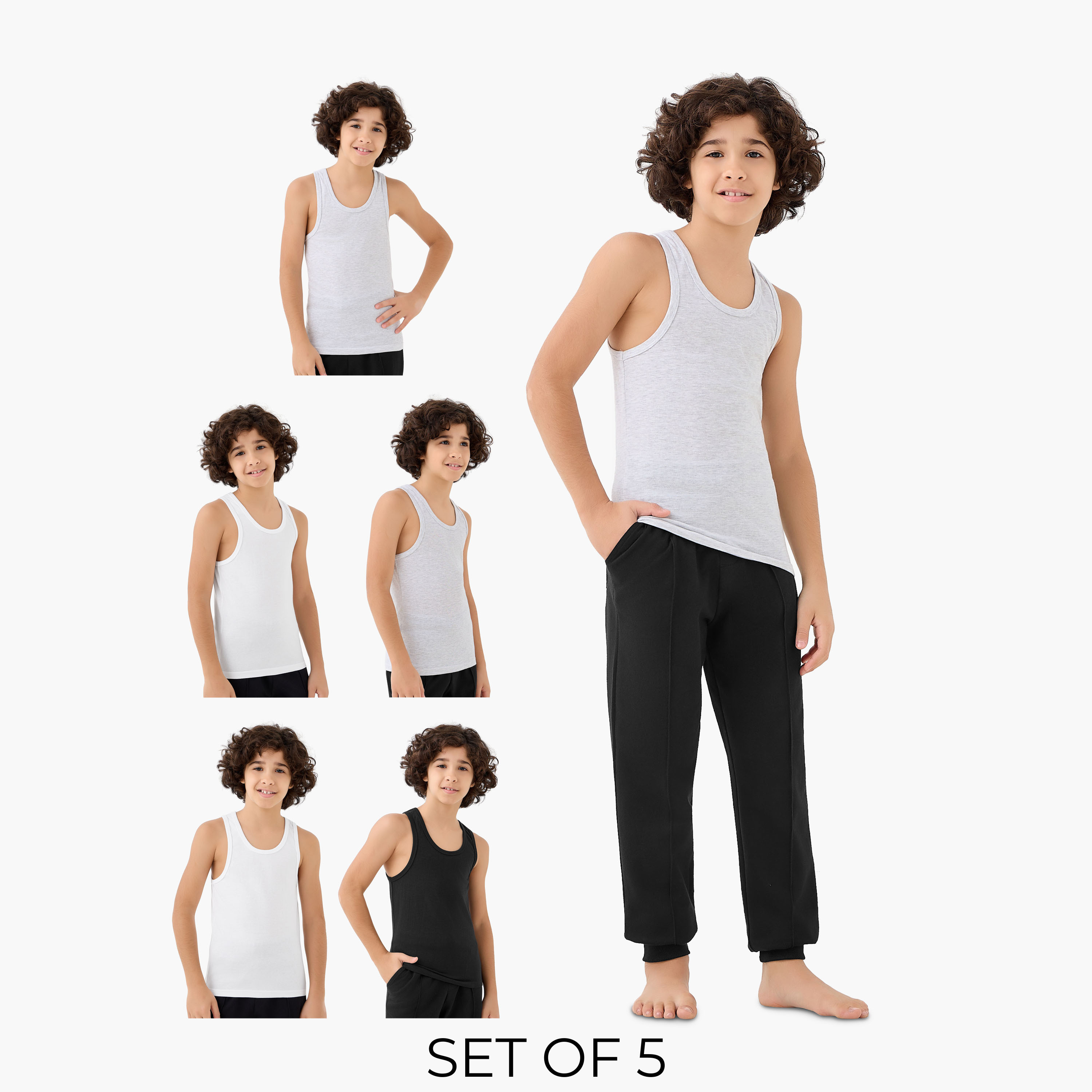 Pack of 5 Juniors Cotton Scoop Neck Vests-boys-clothing-innerwear-vests-image-1