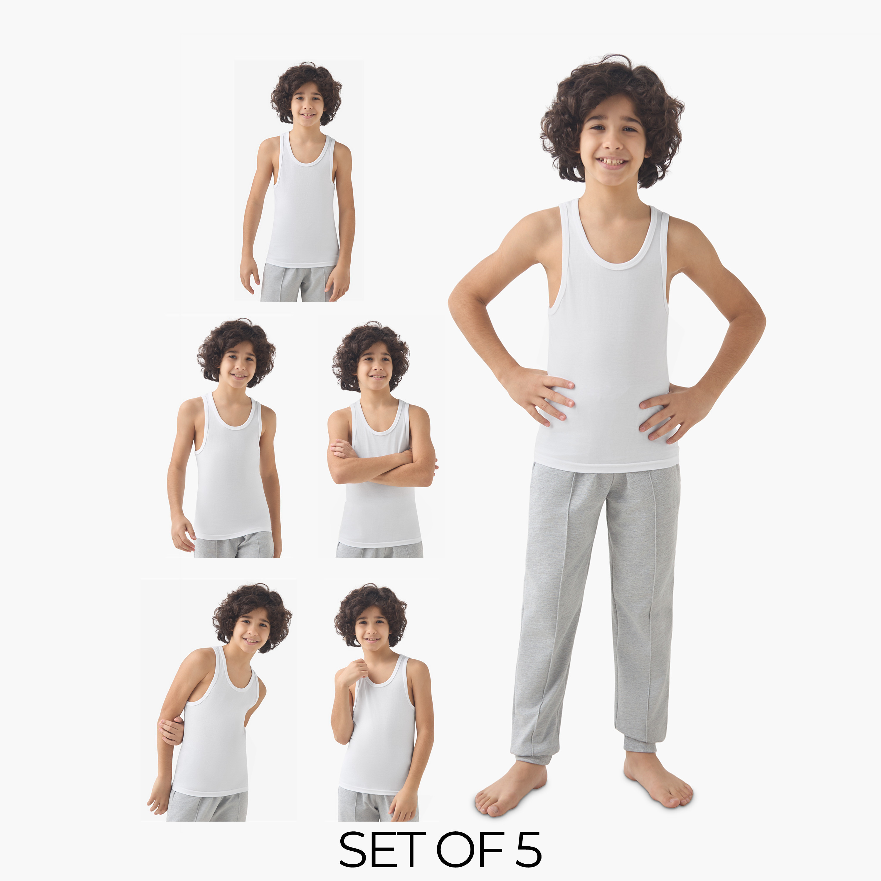 Juniors Boys Vest - Cotton - Scoop Neck - 5-Piece Set-boys-clothing-innerwear-vests-image-1