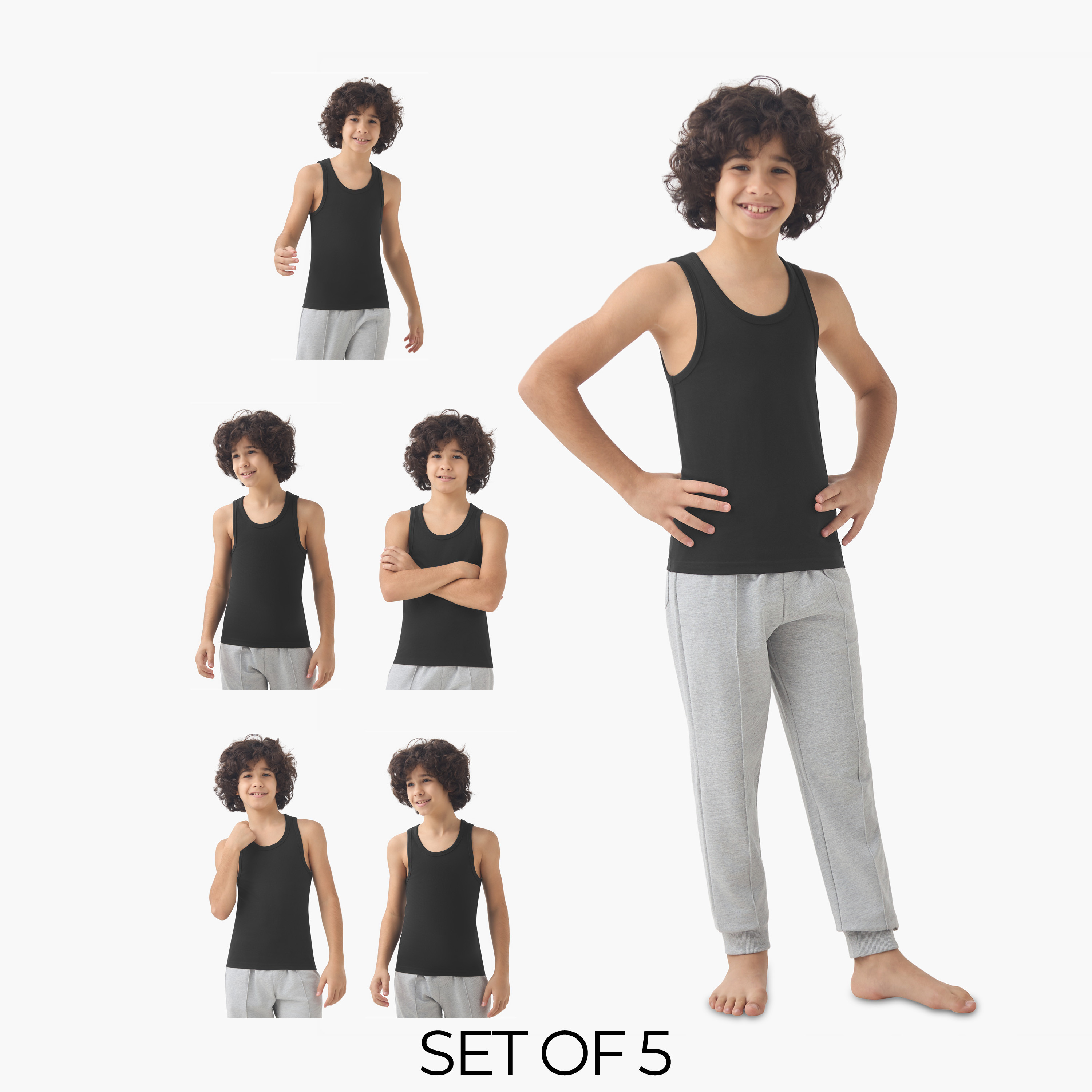 Juniors Boys Vest - Cotton - Scoop Neck - 5-Piece Set-boys-clothing-innerwear-vests-image-1