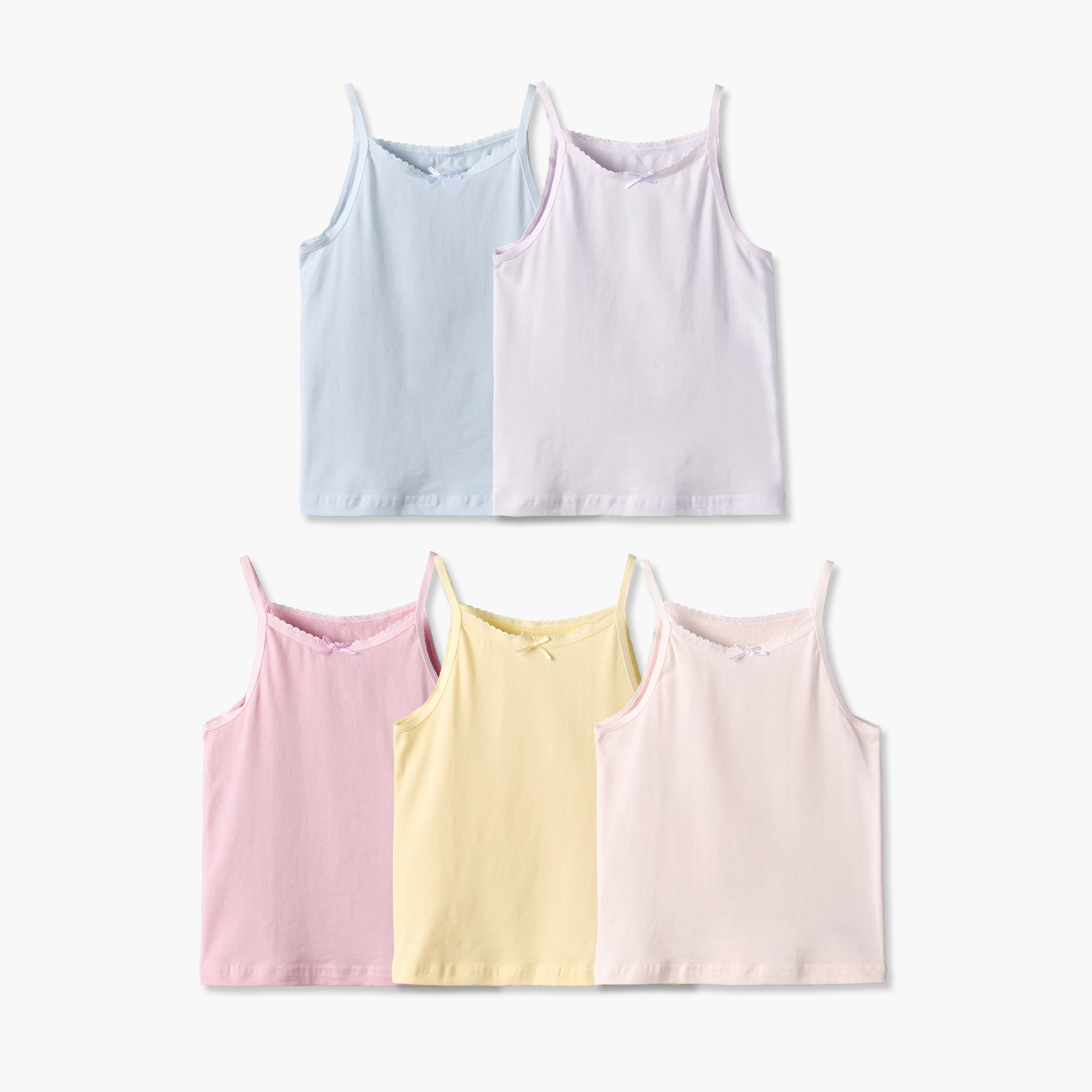 Juniors Solid Camisole with Scallop Trim and Bow Detail - Set of 5-girls-clothing-innerwear-vests-image-1