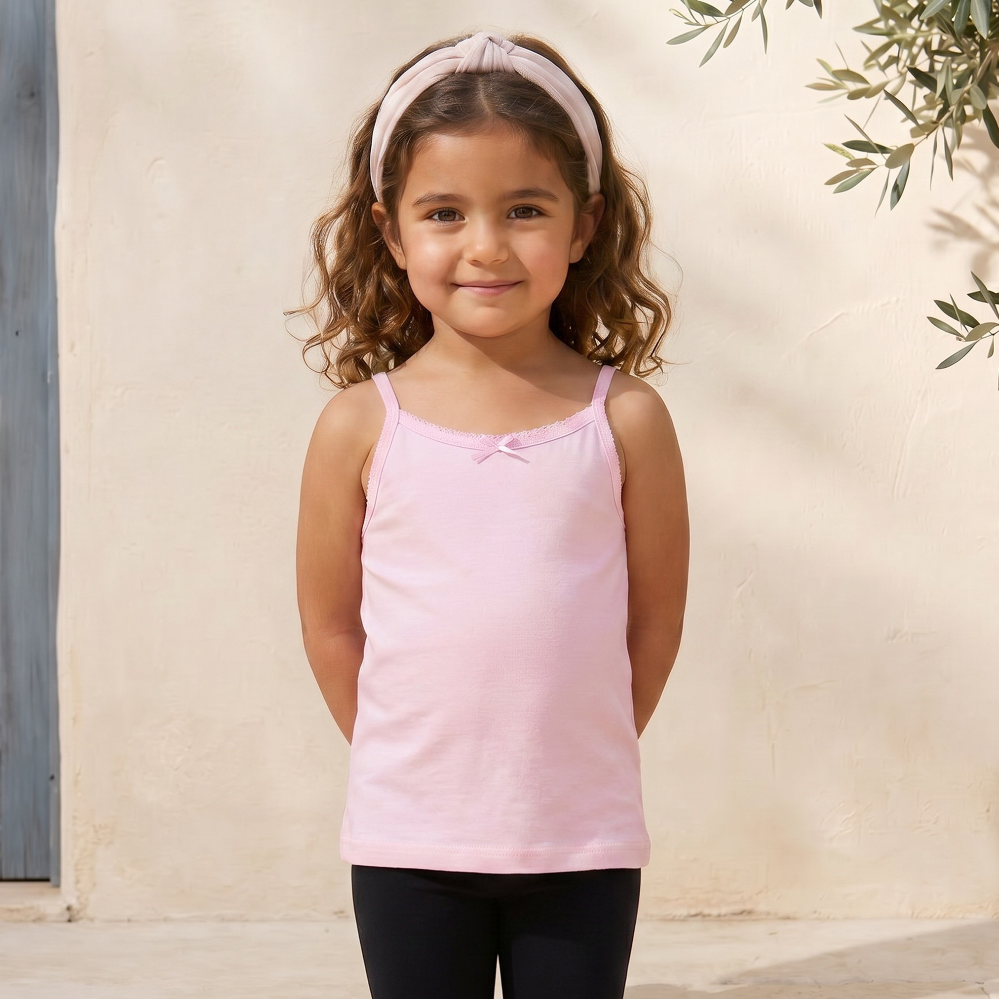 Juniors Solid Camisole with Scallop Trim and Bow Detail - Set of 5-girls-clothing-innerwear-vests-image-2