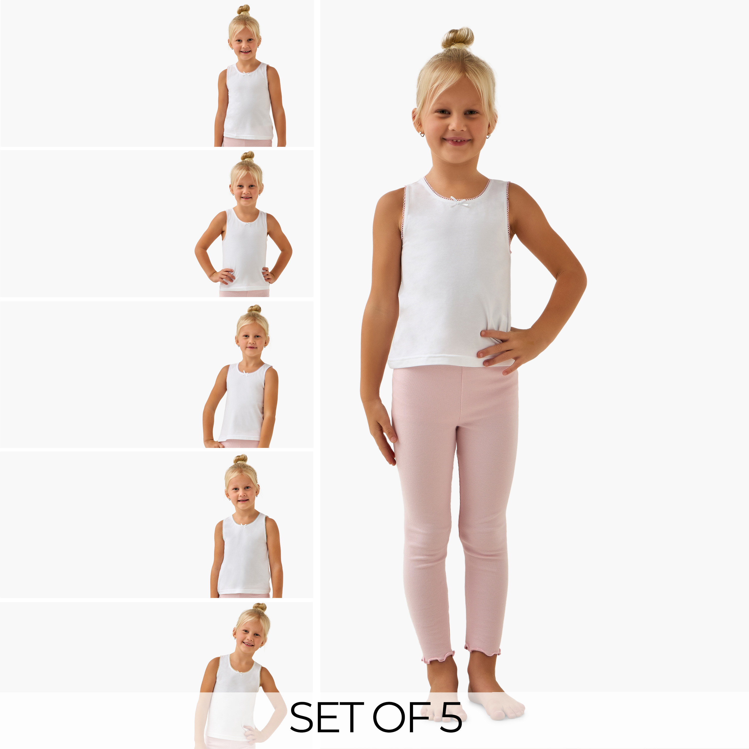 Pack of 5 Juniors Cotton Vest with Lace Detail-girls-clothing-innerwear-vests-image-1