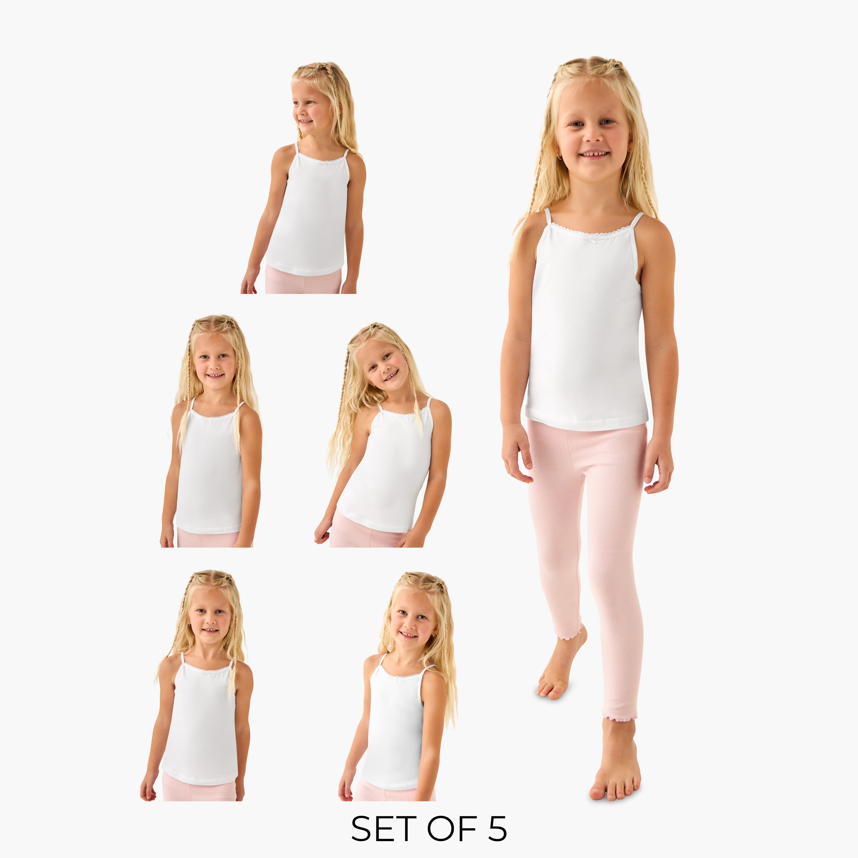 Pack of 5 Juniors Cotton Round Neck Vest with Lace and Bow Detail-girls-clothing-innerwear-vests-image-1