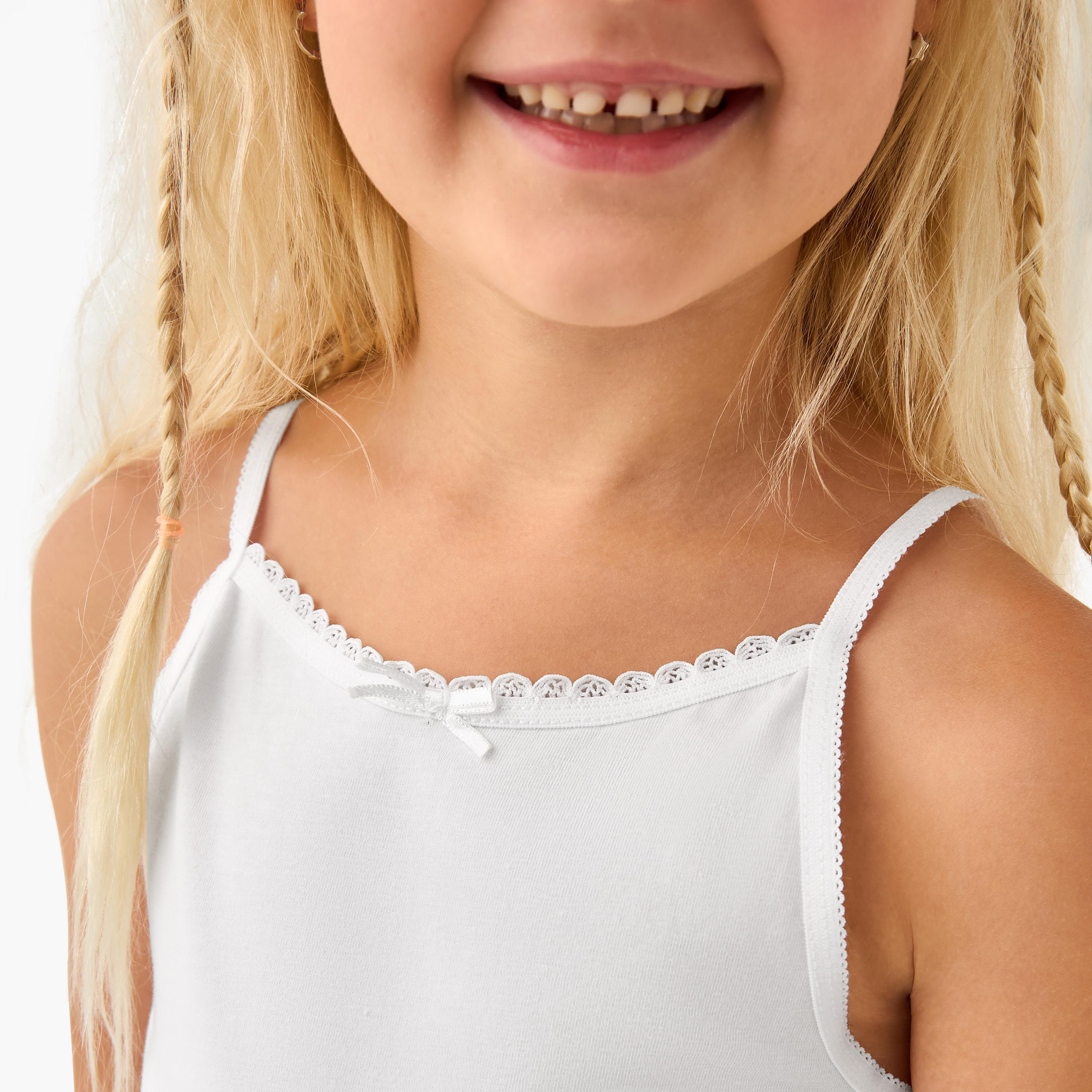 Pack of 5 Juniors Cotton Round Neck Vest with Lace and Bow Detail-girls-clothing-innerwear-vests-image-4