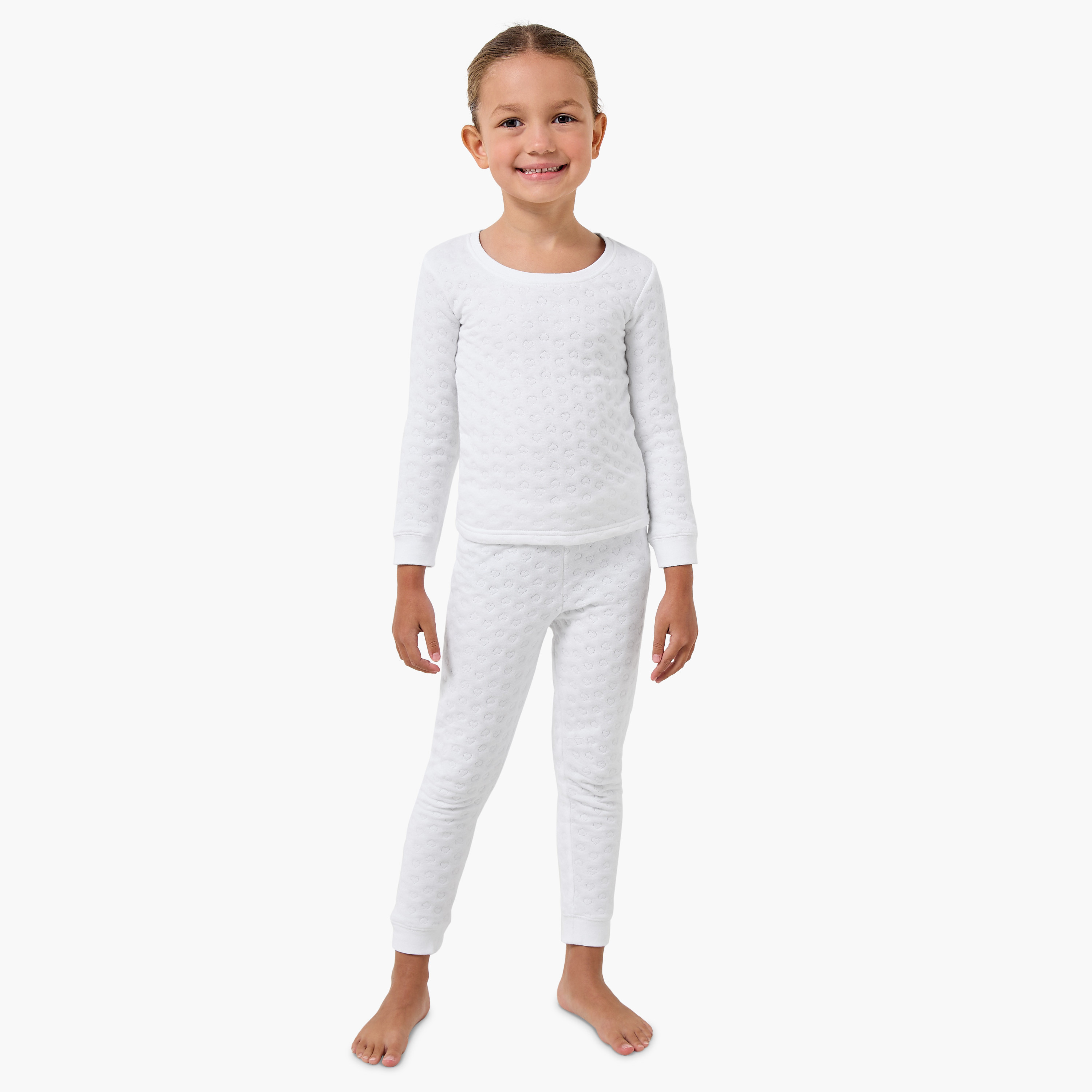 طقم بنطلون بيجاما وتيشيرت حراري بارز الملمس من جونيورز-baby-girls-clothing-winterwear-thermalsets-image-1