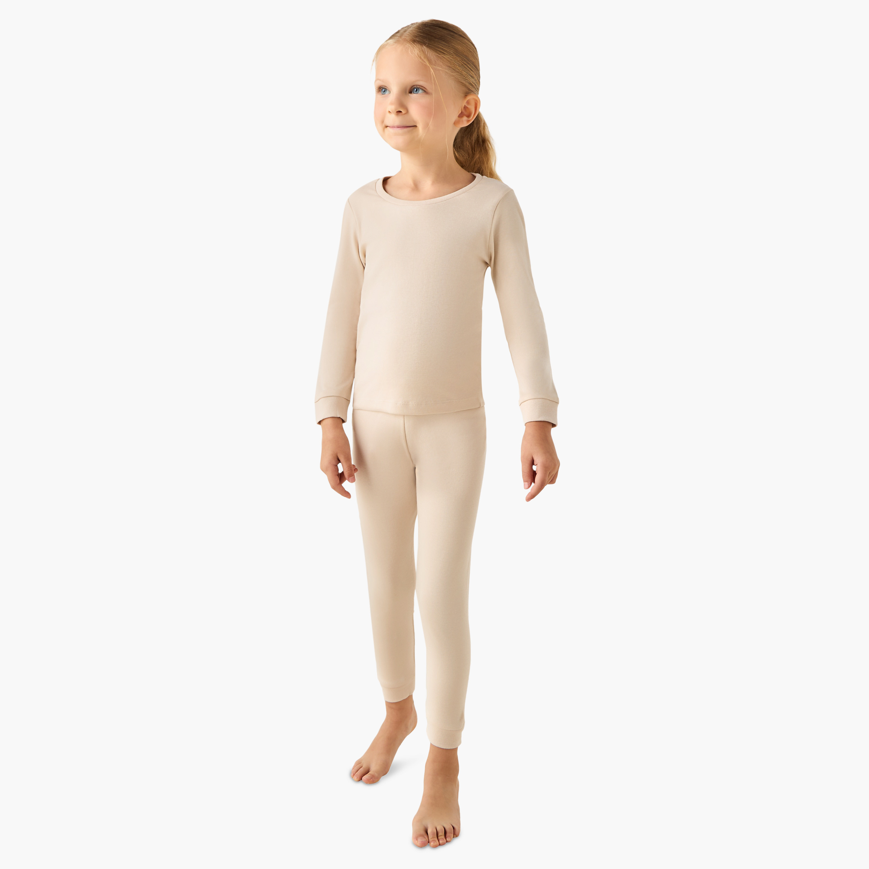 Juniors Solid Thermal T-shirt and Pyjama Set-girls-clothing-winterwear-thermalsets-image-1
