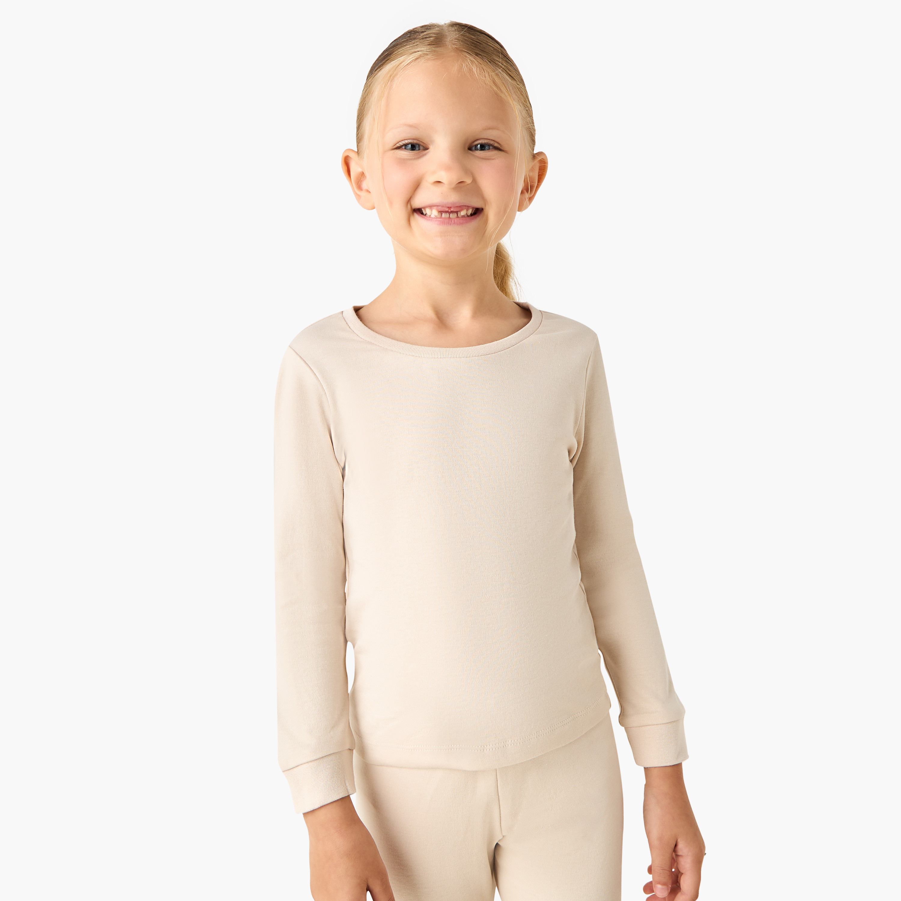 Juniors Solid Thermal T-shirt and Pyjama Set-girls-clothing-winterwear-thermalsets-image-2