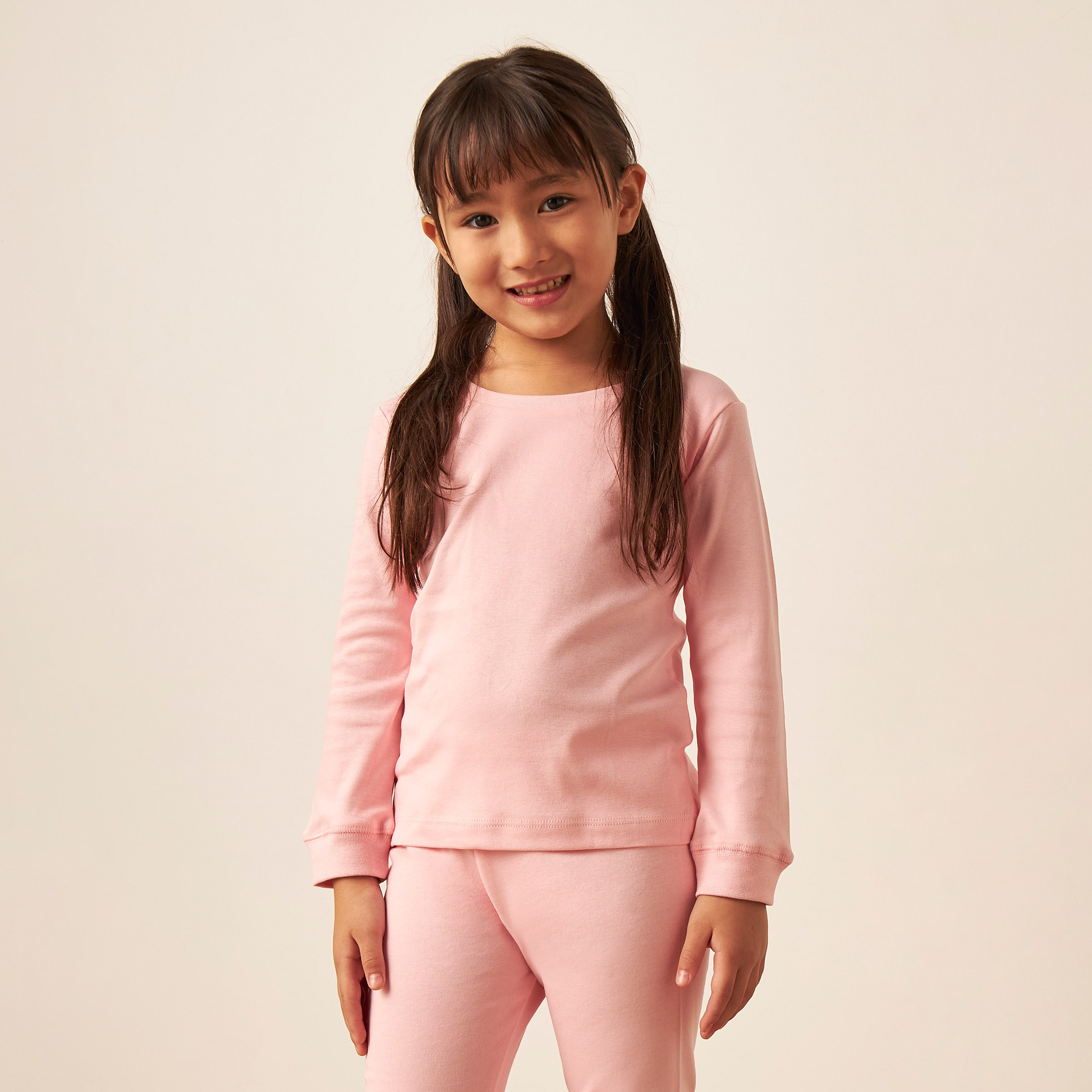 Juniors Solid Thermal T-shirt and Pyjama Set-baby-girls-clothing-winterwear-thermalsets-image-2
