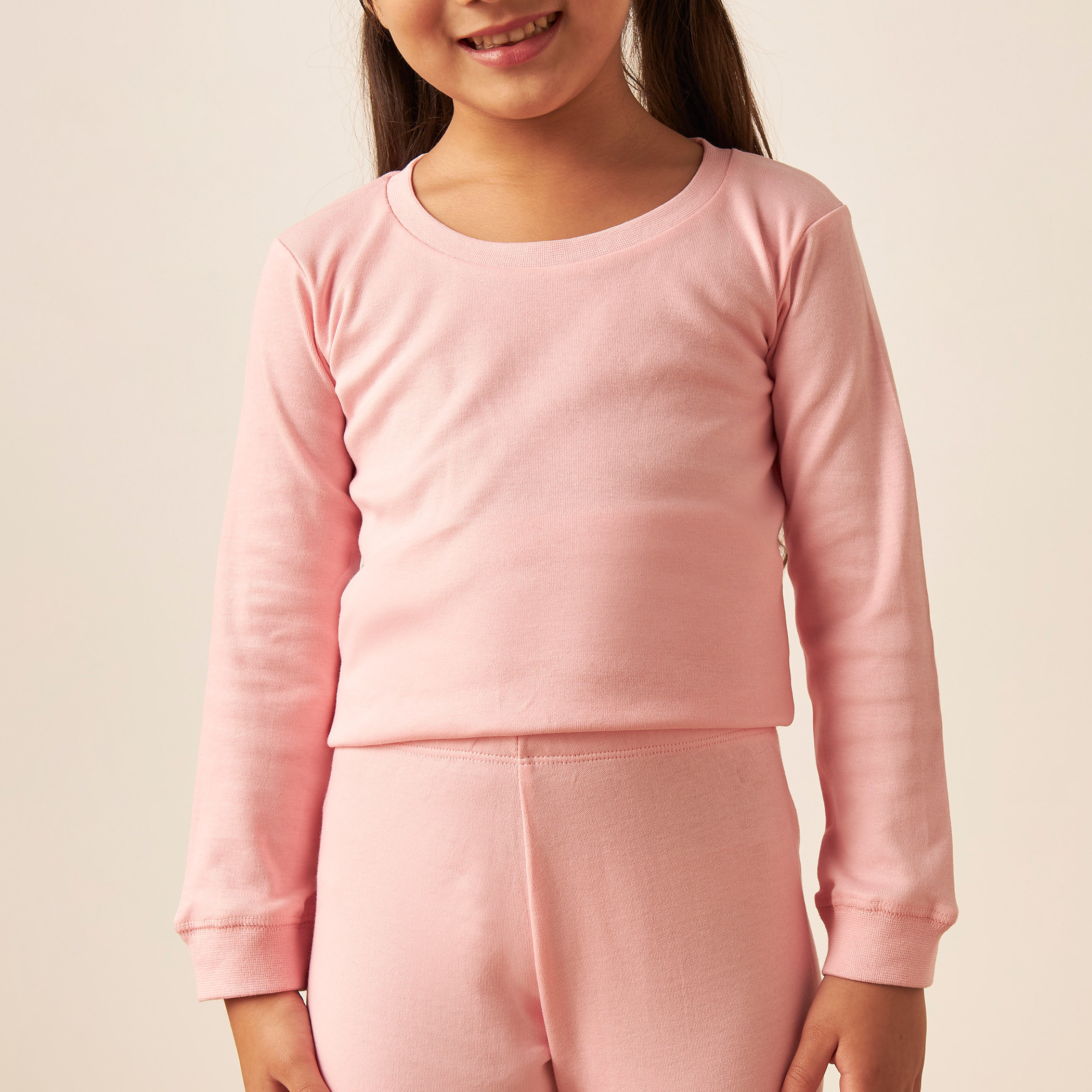 Juniors Solid Thermal T-shirt and Pyjama Set-baby-girls-clothing-winterwear-thermalsets-image-4