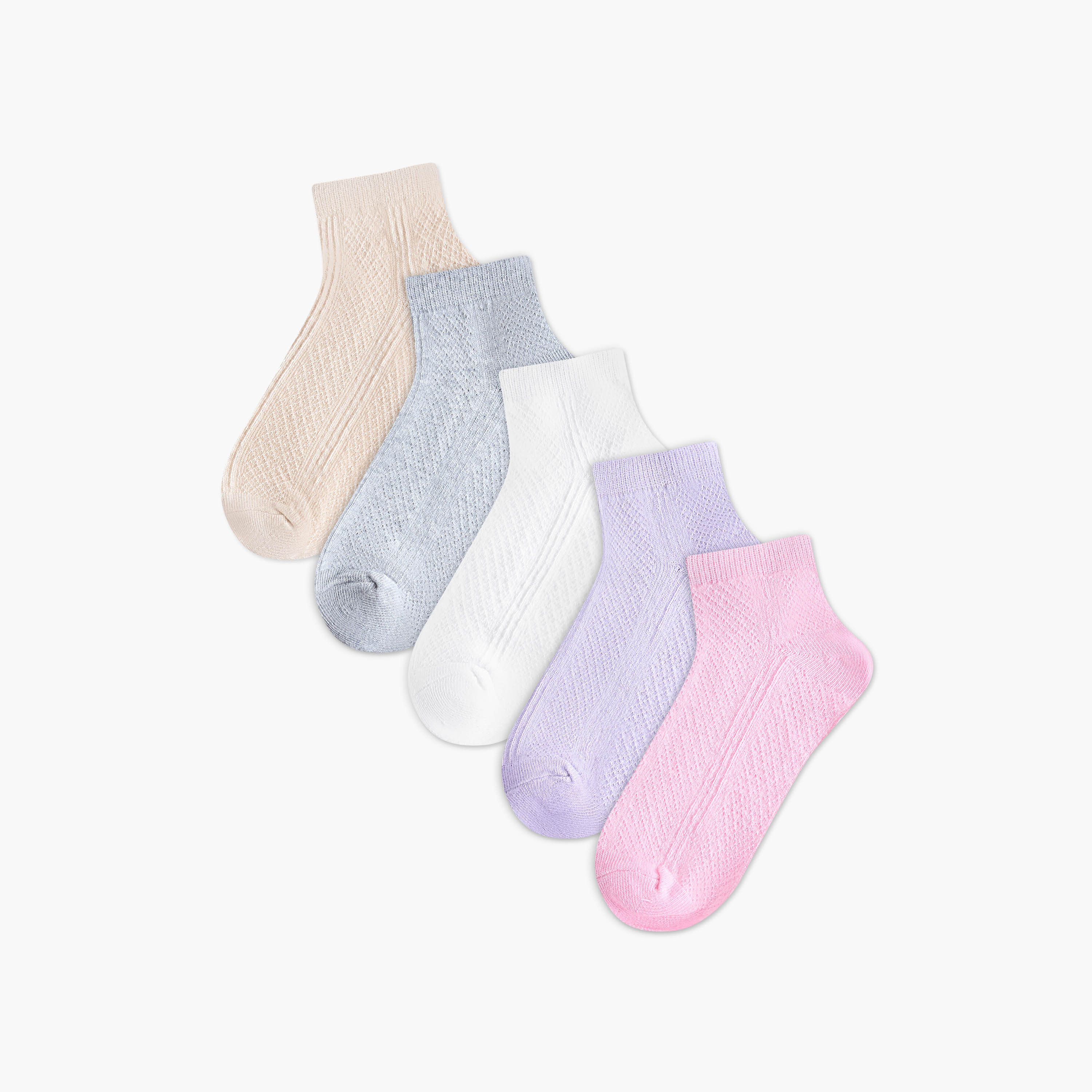 جوارب مضلعة بطول الكاحل وحواف مطاطية من جلوو - طقم من 5 أزواج-girls-accessories-socks-image-5