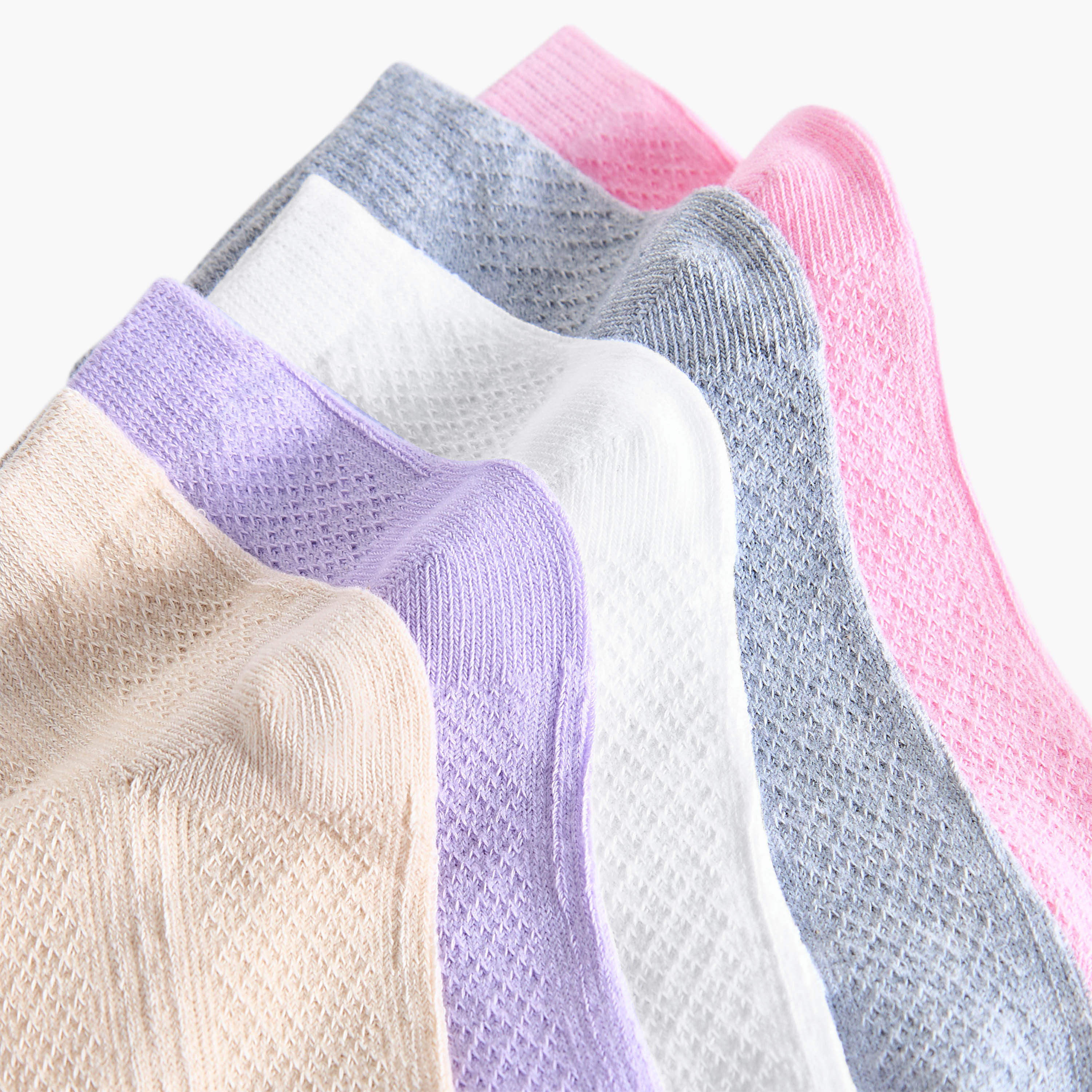 جوارب مضلعة بطول الكاحل وحواف مطاطية من جلوو - طقم من 5 أزواج-girls-accessories-socks-image-2