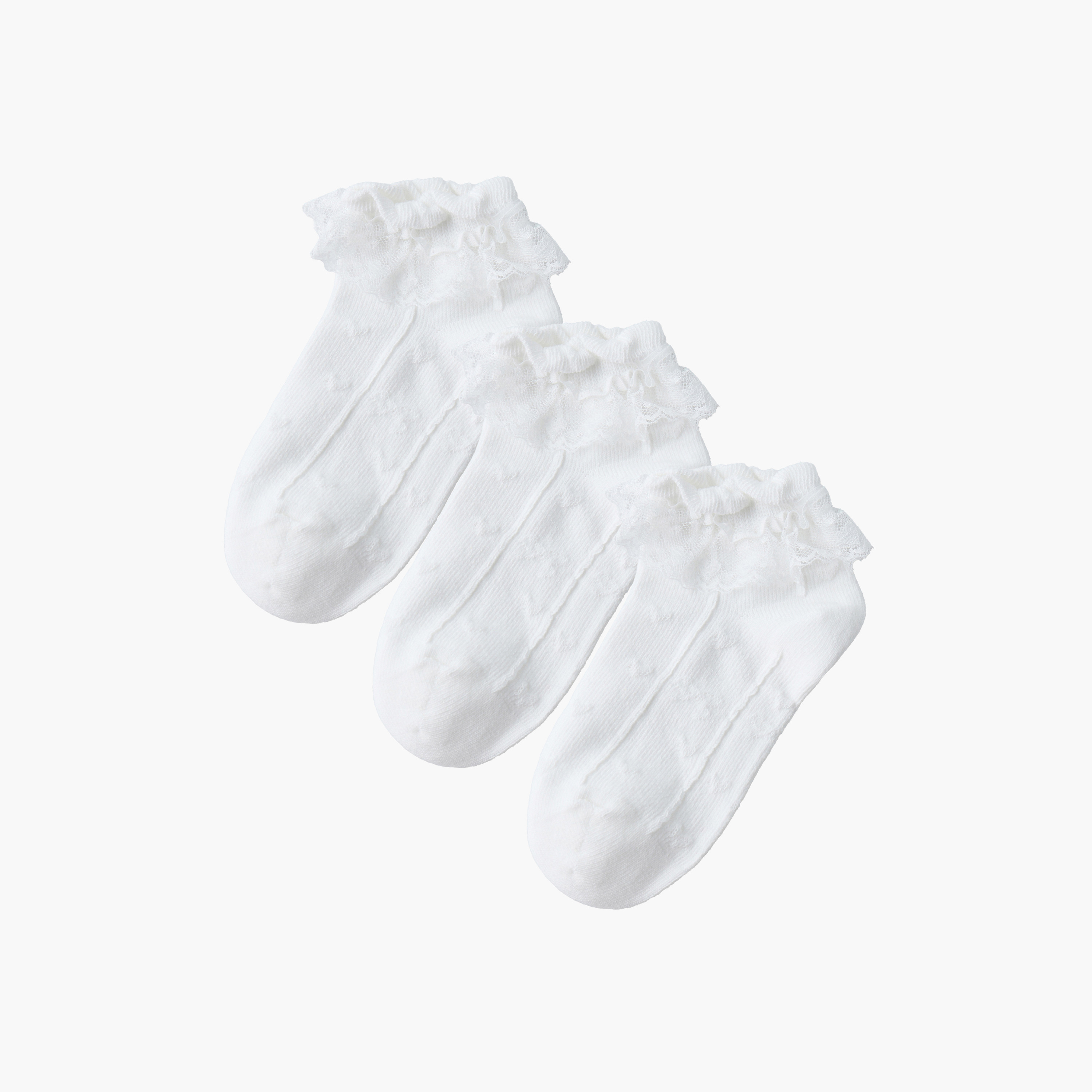 Pack of 3 Juniors Girls Socks with Lace Trim-girls-accessories-socks-image-1