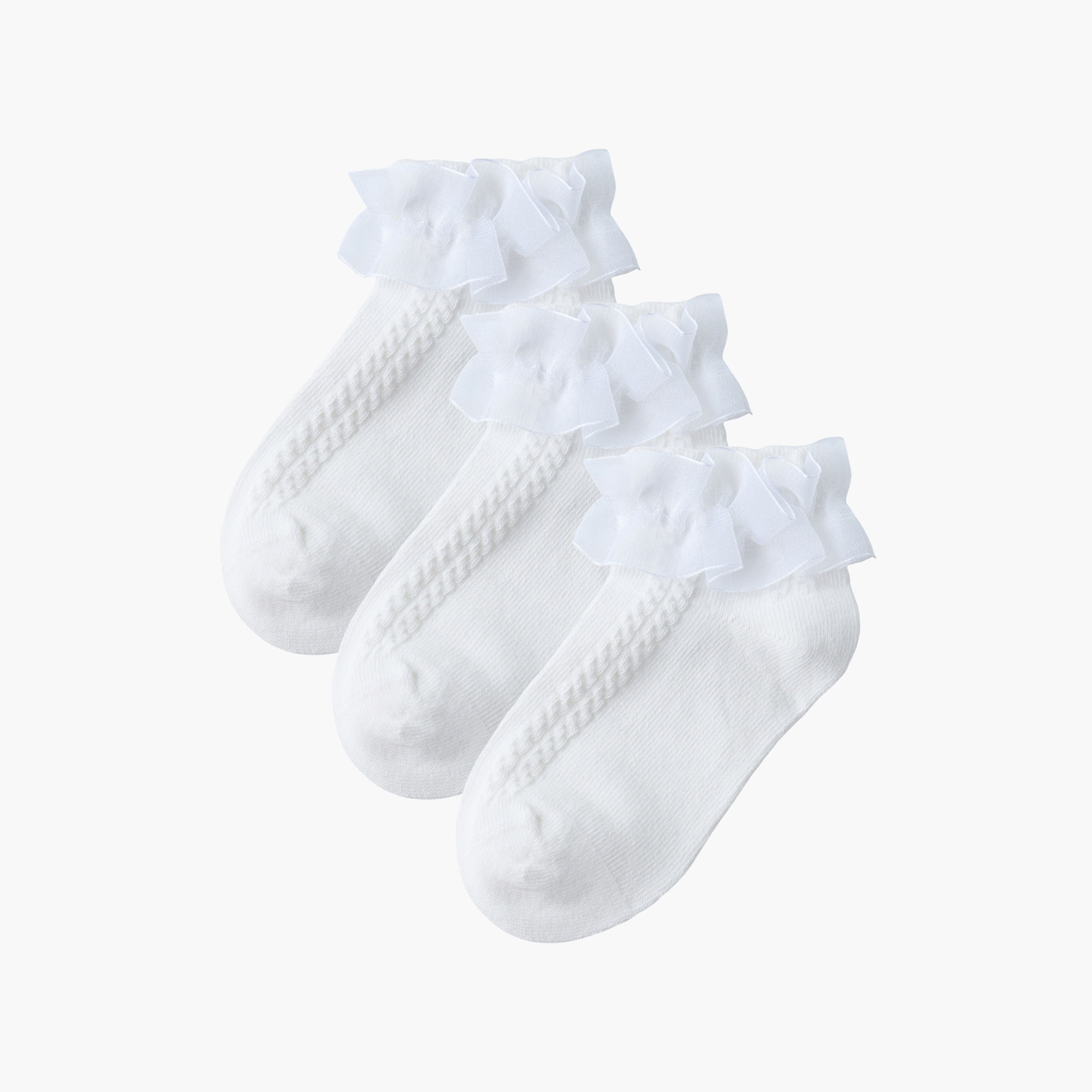 Pack of 3 Juniors Girls Socks with Ruffle Trim-girls-accessories-socks-image-1