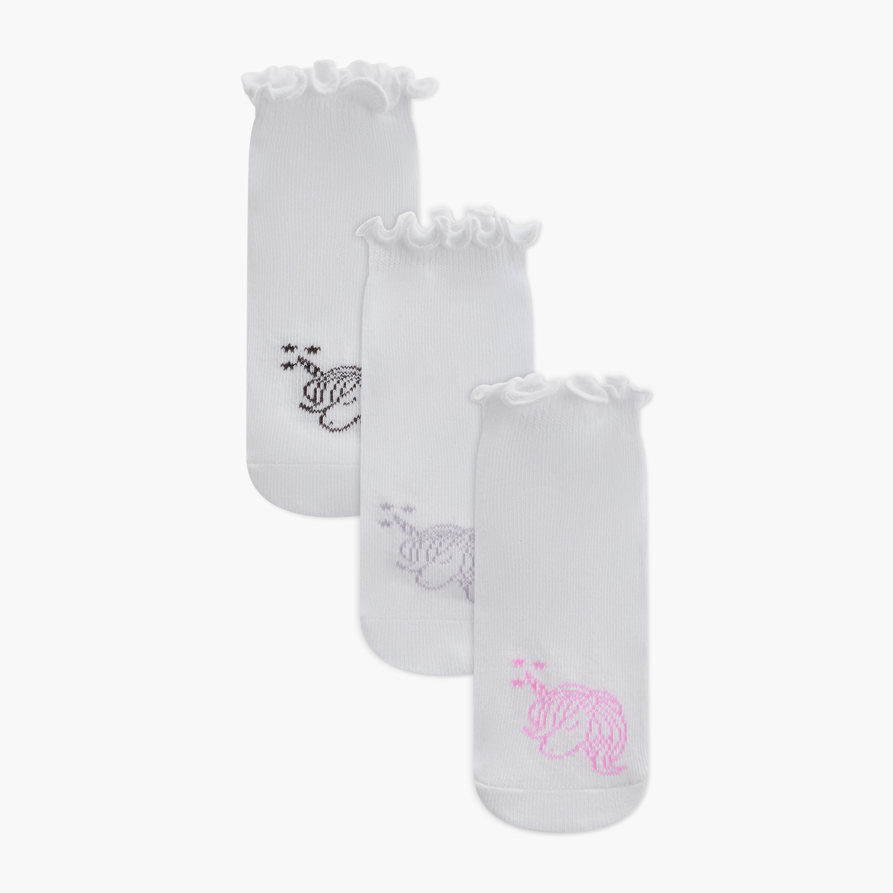 Juniors Unicorn Print Ankle Length Socks - Set of 3-girls-accessories-socks-image-1