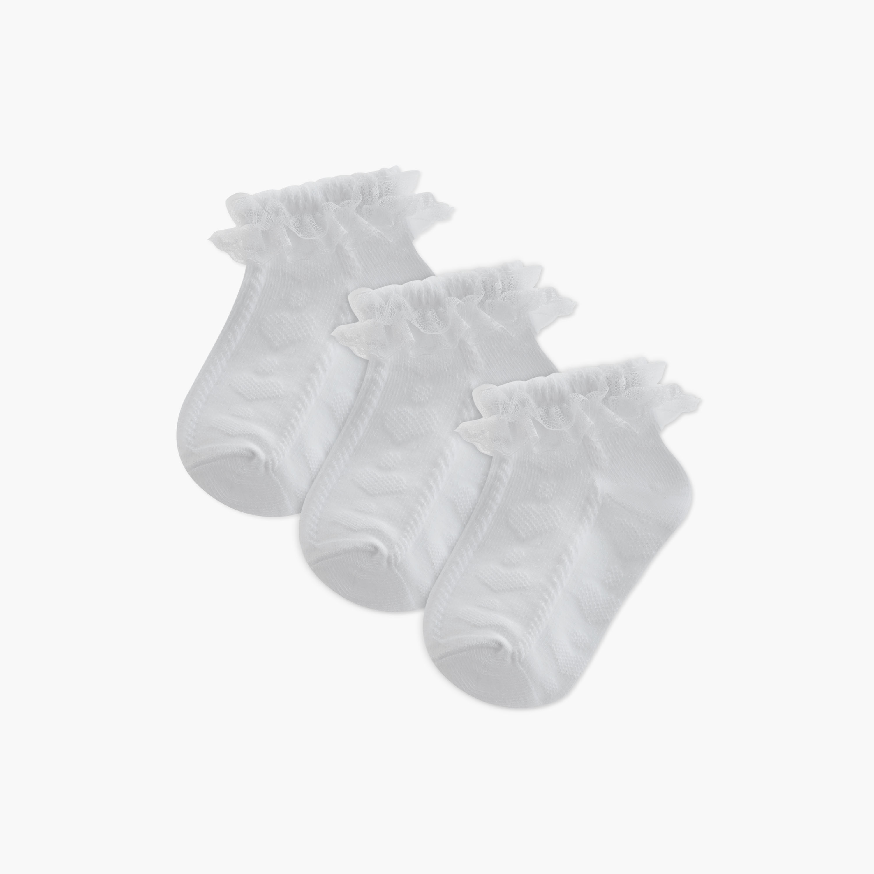 Juniors Textured Ankle Length Socks with Frill Trim - Set of 3-girls-accessories-socks-image-1
