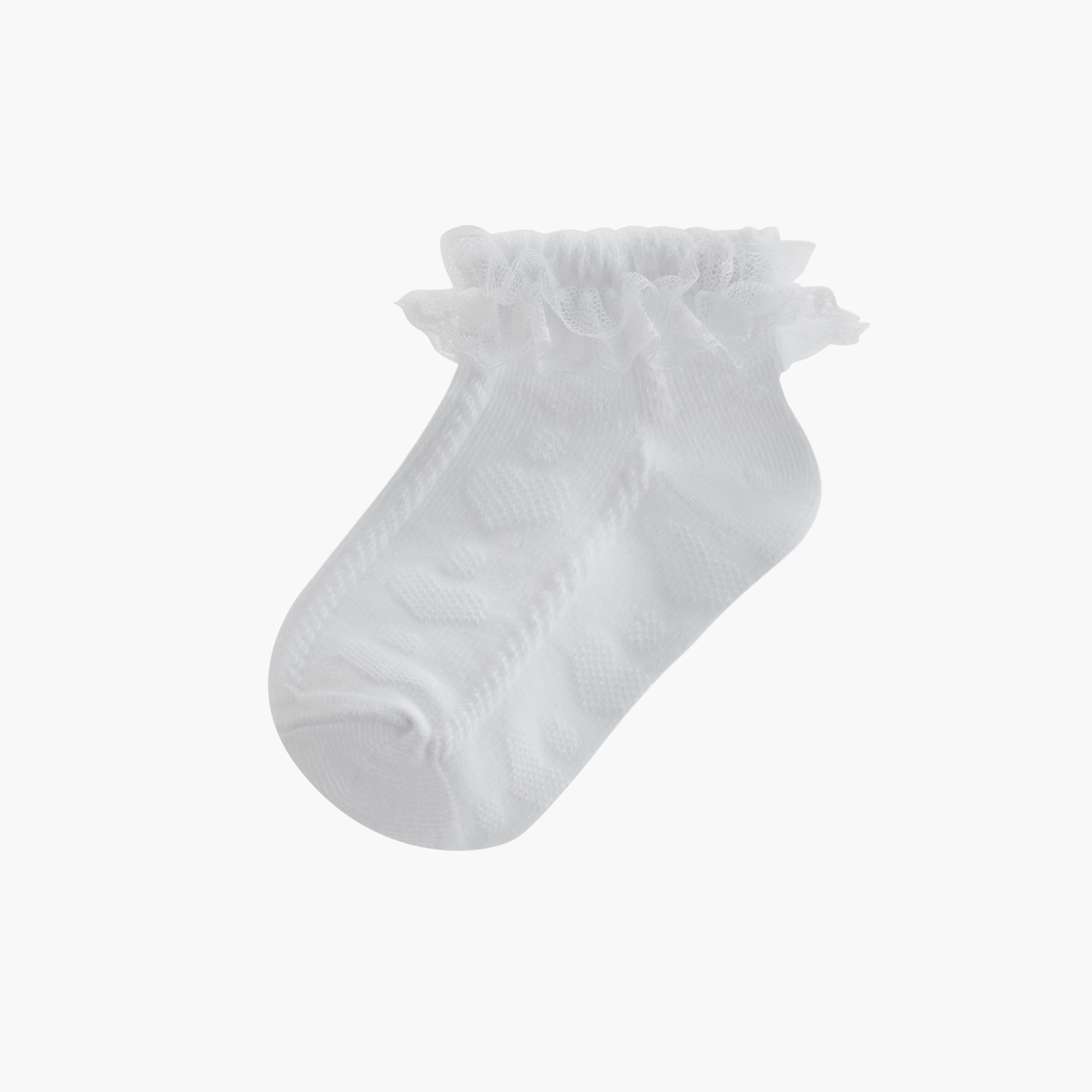 Juniors Textured Ankle Length Socks with Frill Trim - Set of 3-girls-accessories-socks-image-2