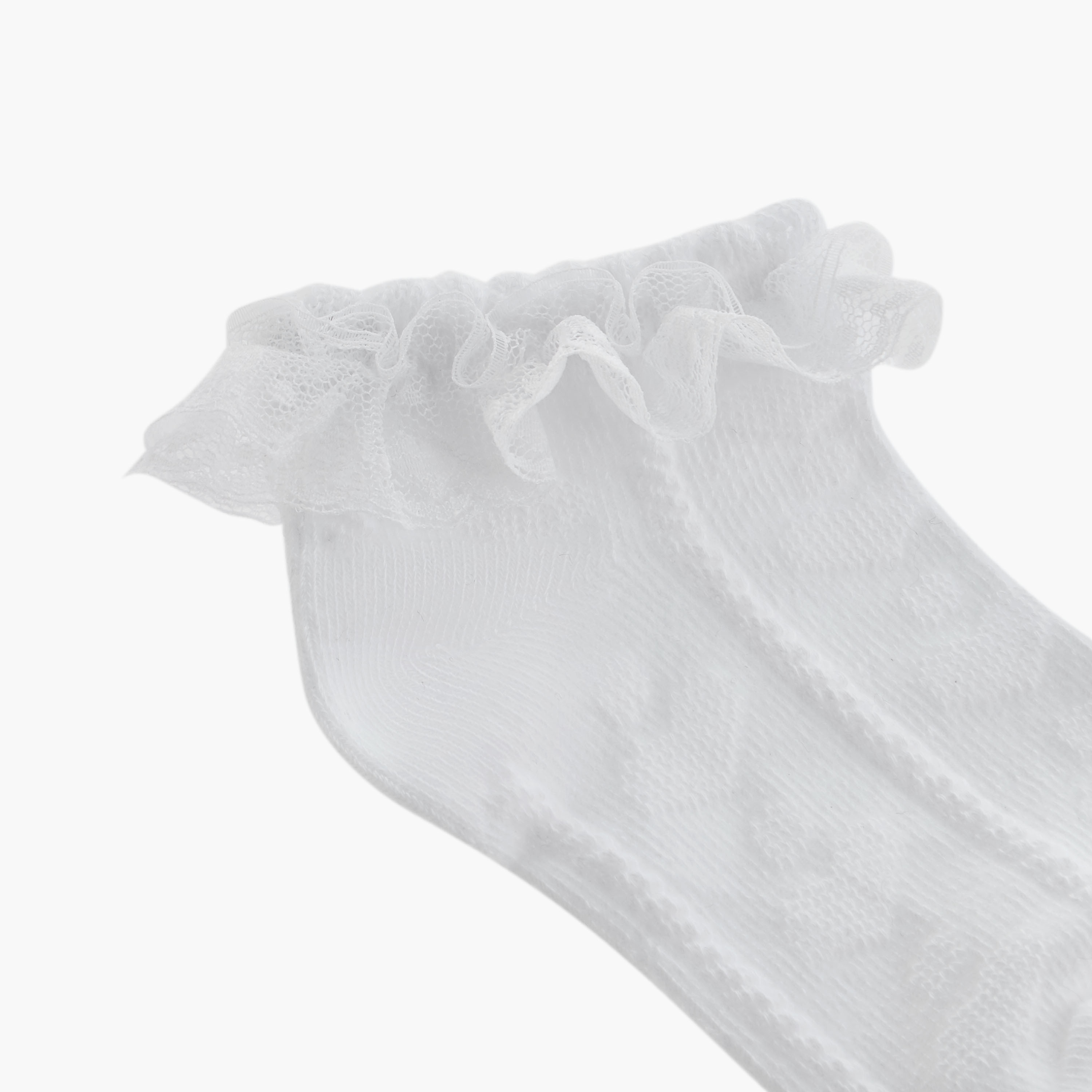 Juniors Textured Ankle Length Socks with Frill Trim - Set of 3-girls-accessories-socks-image-5