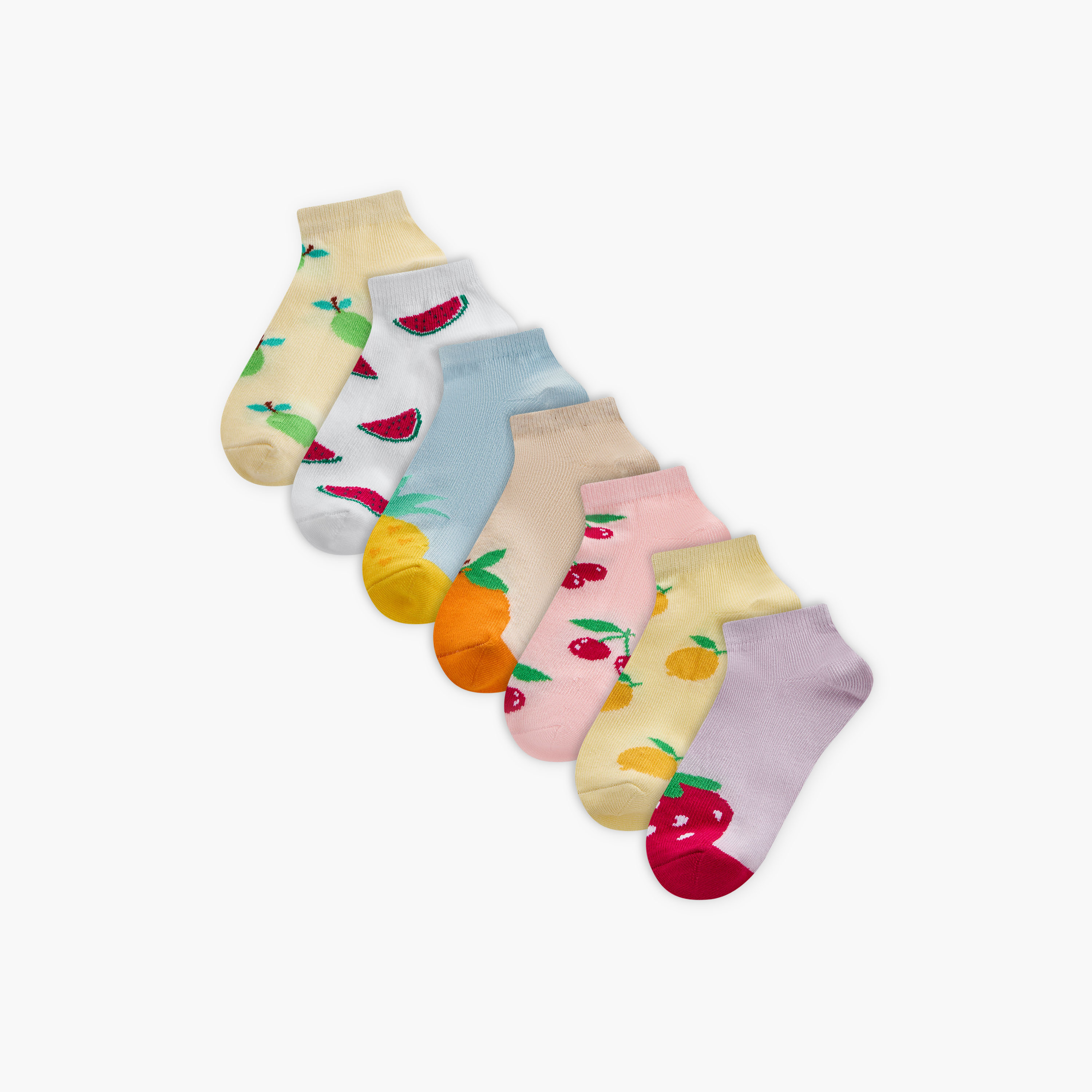 Juniors Fruit Print Ankle Length Socks - Set of 7-baby-girls-accessories-socks-image-1