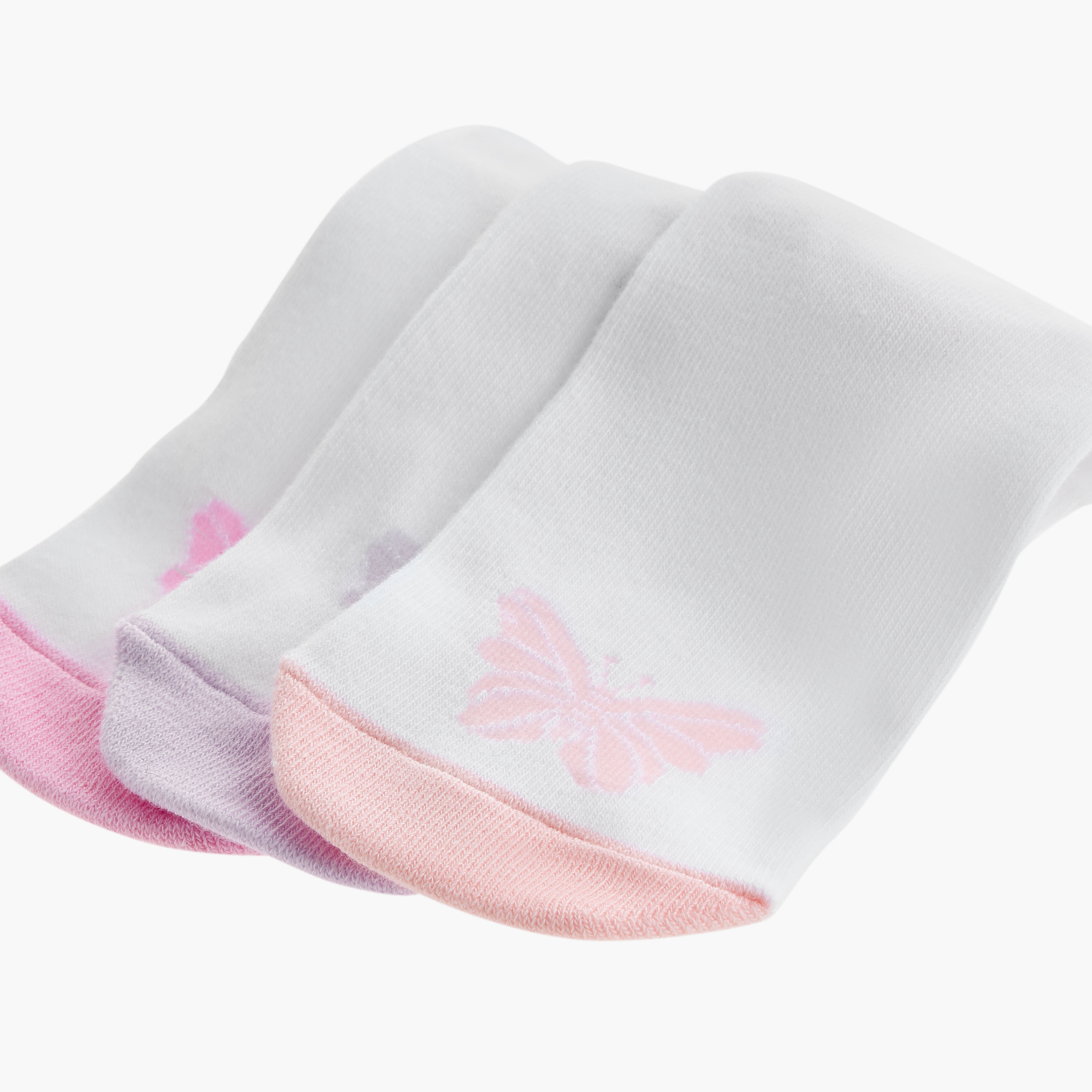 Juniors Butterfly Print Ankle Length Socks - Set of 3-girls-accessories-socks-image-4