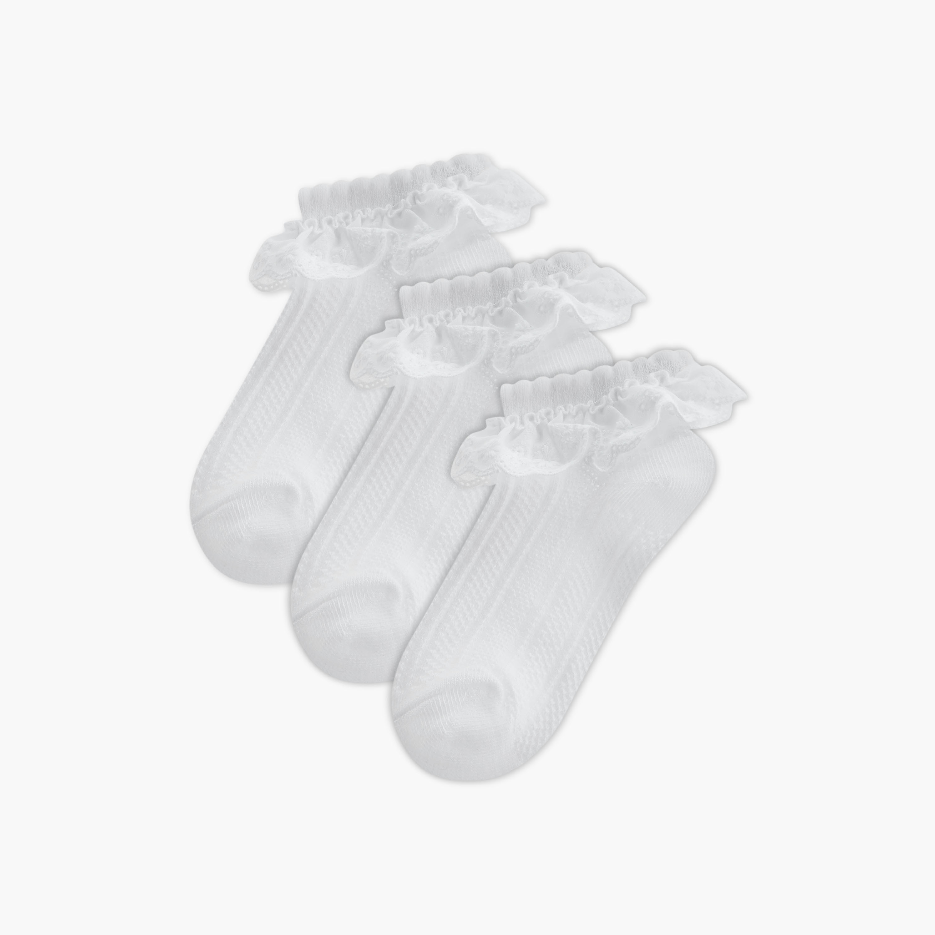 Juniors Textured Ankle Length Socks with Frill Trim - Set of 3-girls-accessories-socks-image-1