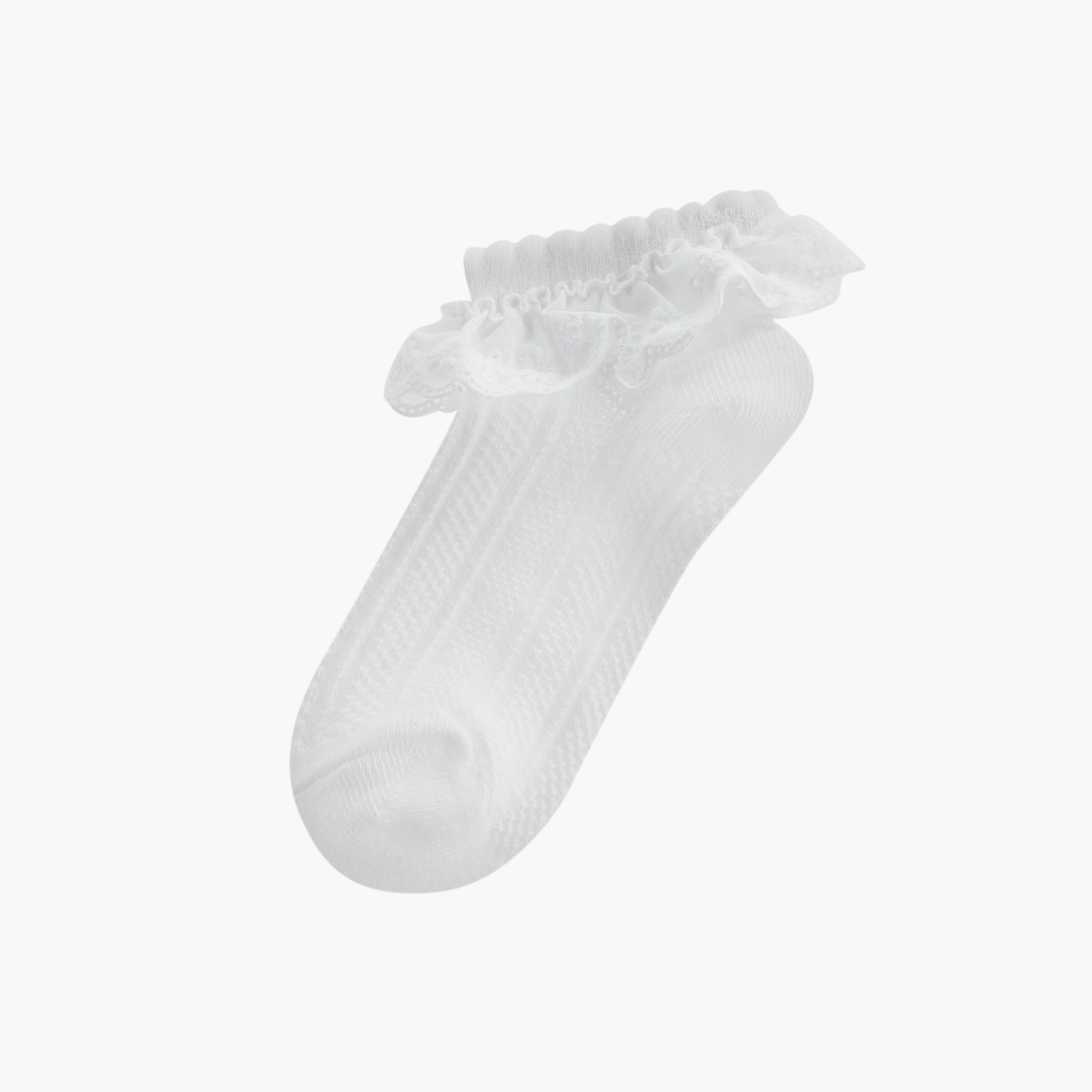 Juniors Textured Ankle Length Socks with Frill Trim - Set of 3-girls-accessories-socks-image-2