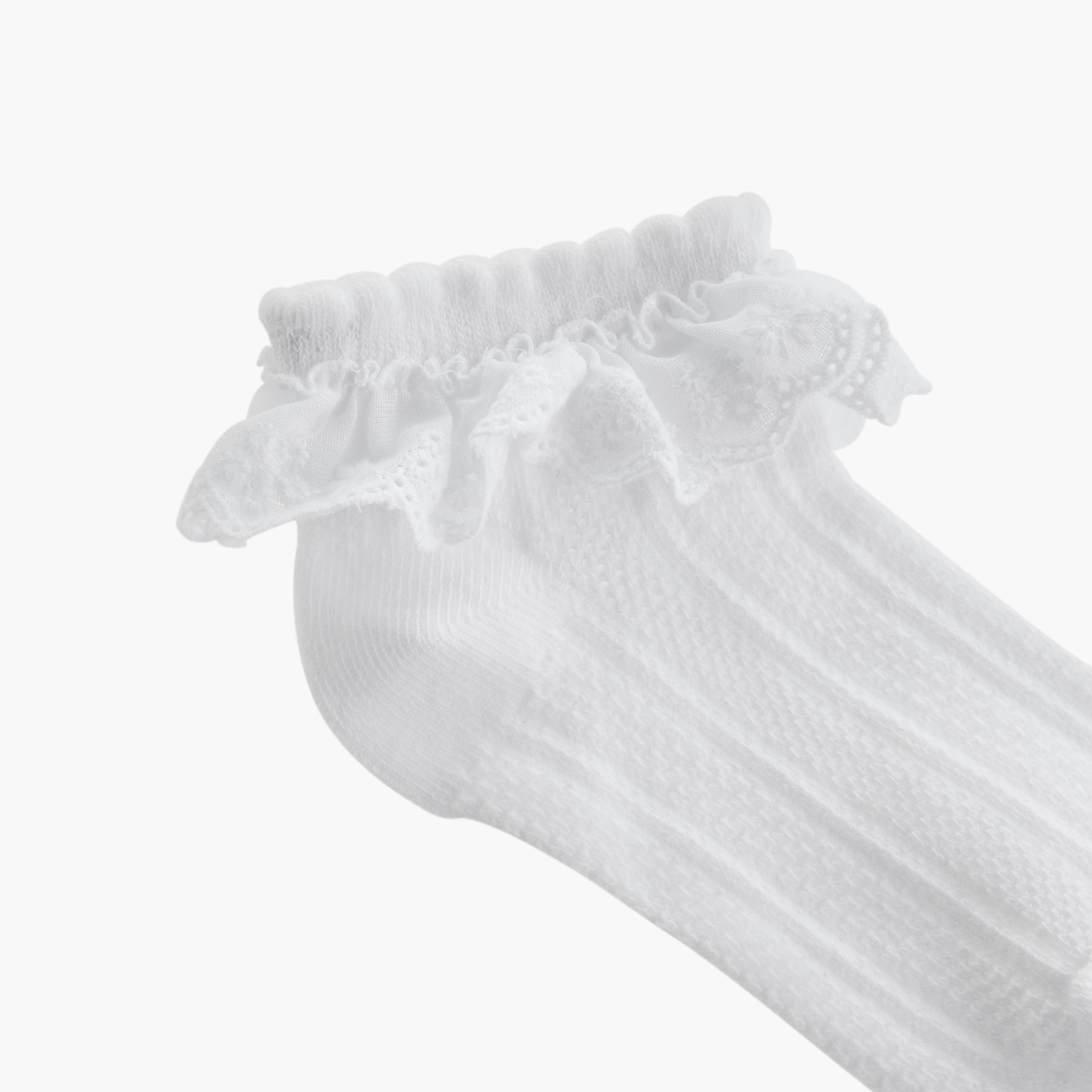 Juniors Textured Ankle Length Socks with Frill Trim - Set of 3-girls-accessories-socks-image-3