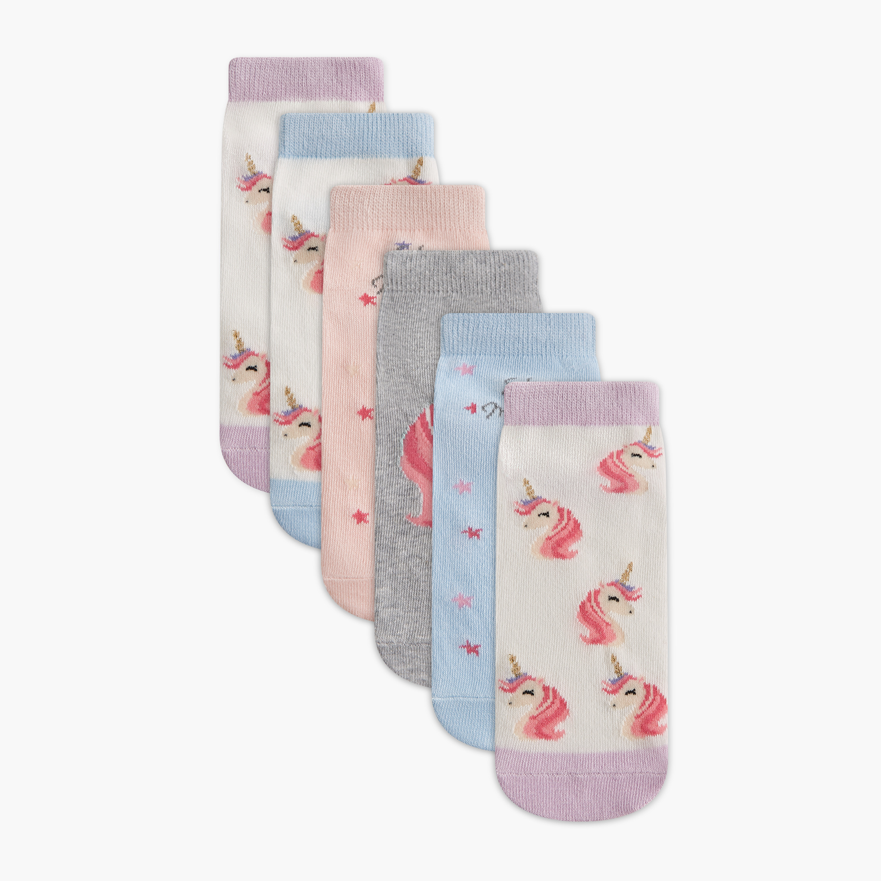 Gloo Unicorn Print Ankle Length Socks - Set of 6-girls-accessories-socks-image-1