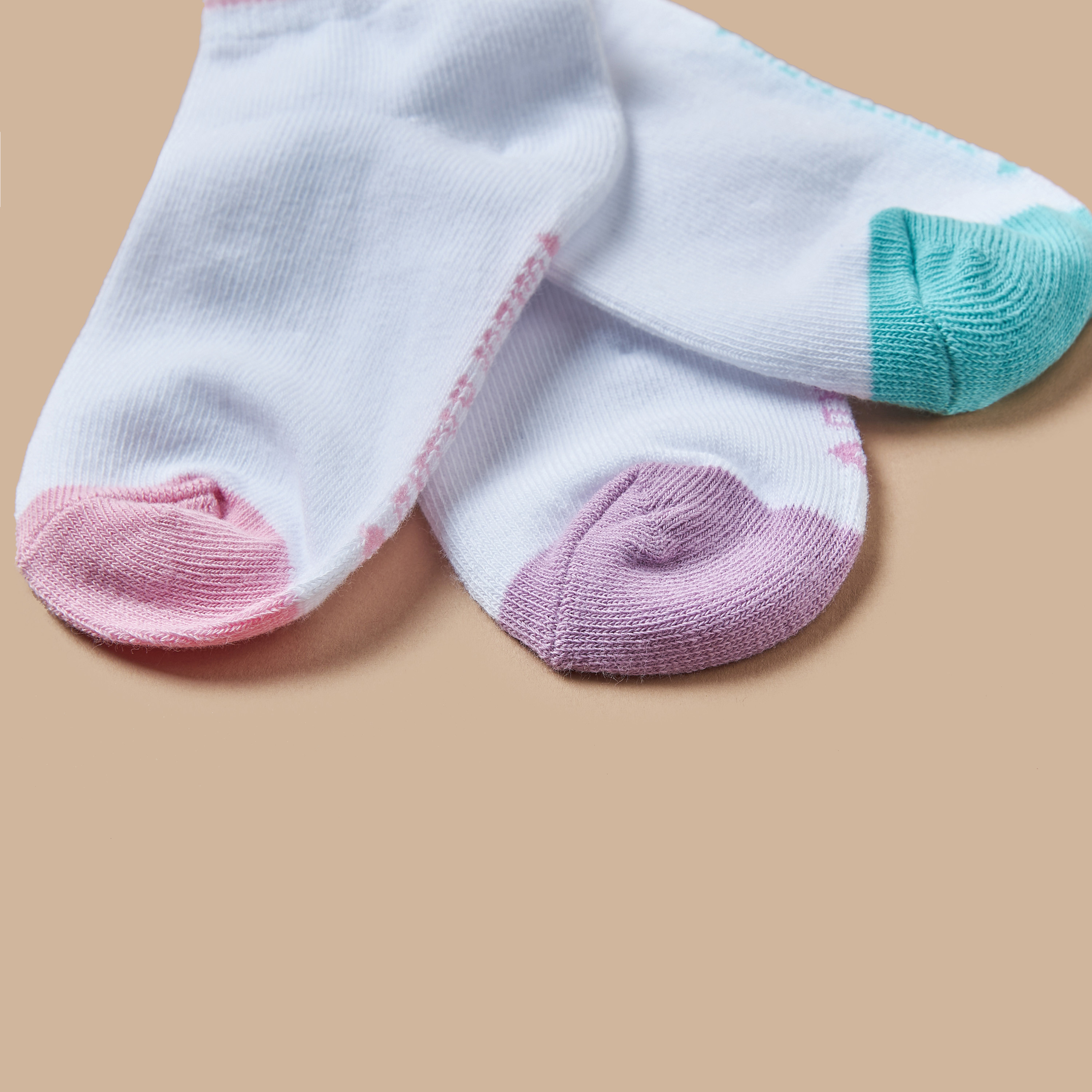 جوارب طول الكاحل بتصميم قوالب ملونة من جونيورز - طقم من 3 أزواج-girls-accessories-socks-image-4