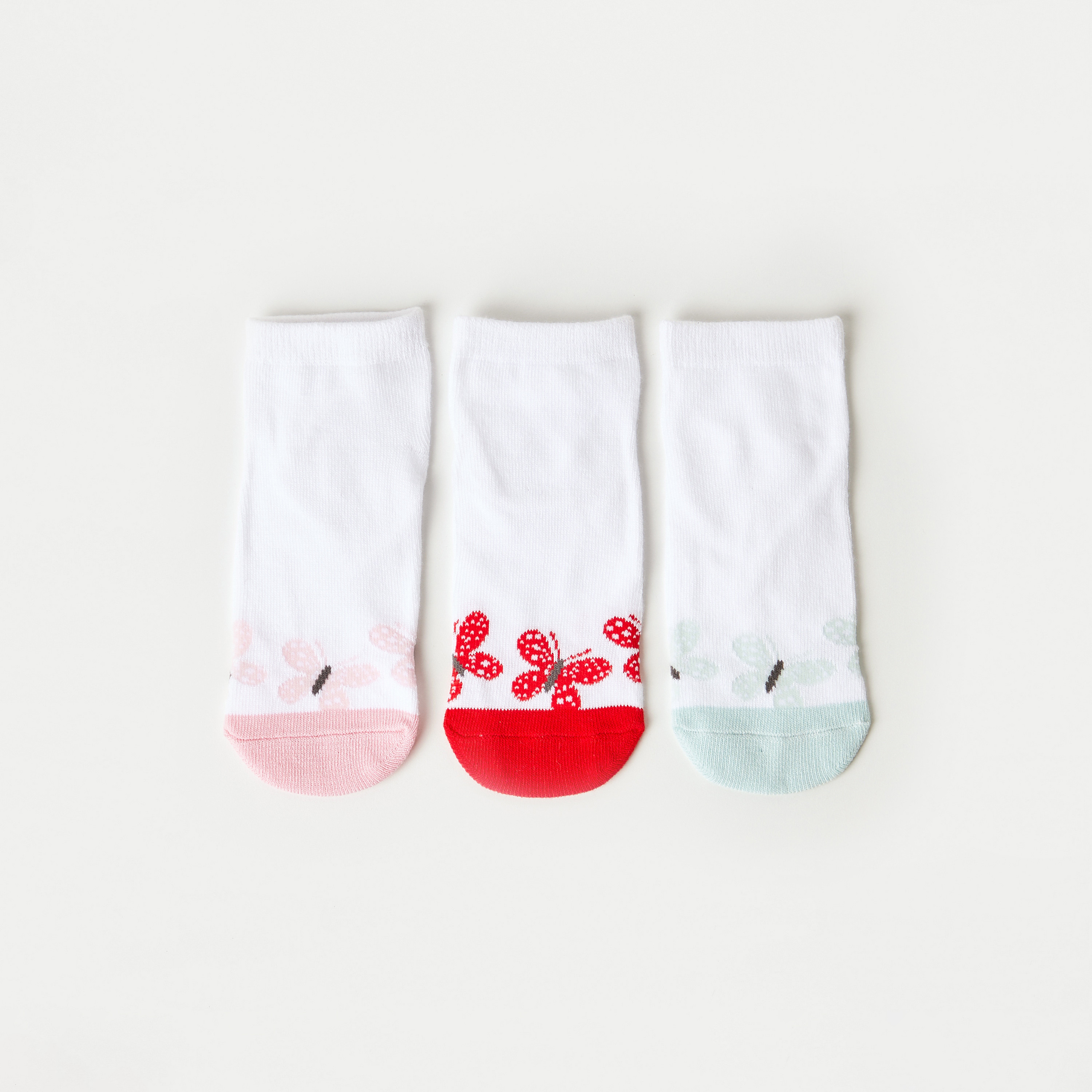 جوارب طول الكاحل بطبعات فراشة من جونيورز - طقم من 3 أزواج-girls-accessories-socks-image-1