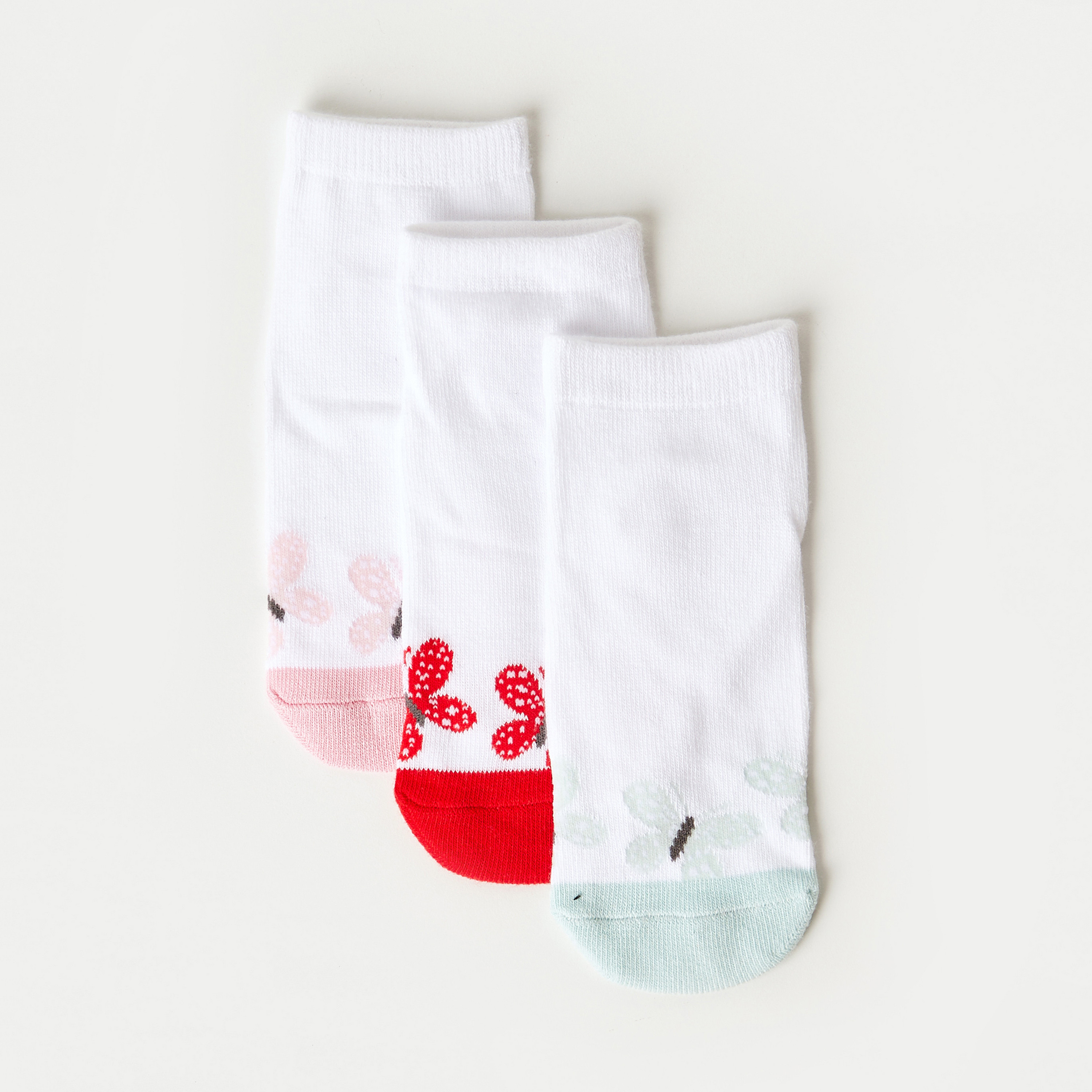 جوارب طول الكاحل بطبعات فراشة من جونيورز - طقم من 3 أزواج-girls-accessories-socks-image-2