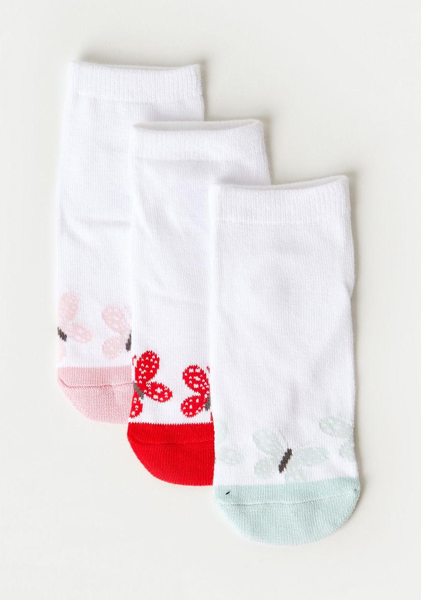 Juniors Butterfly Print Ankle Length Socks - Set of 3-Socks-image-1