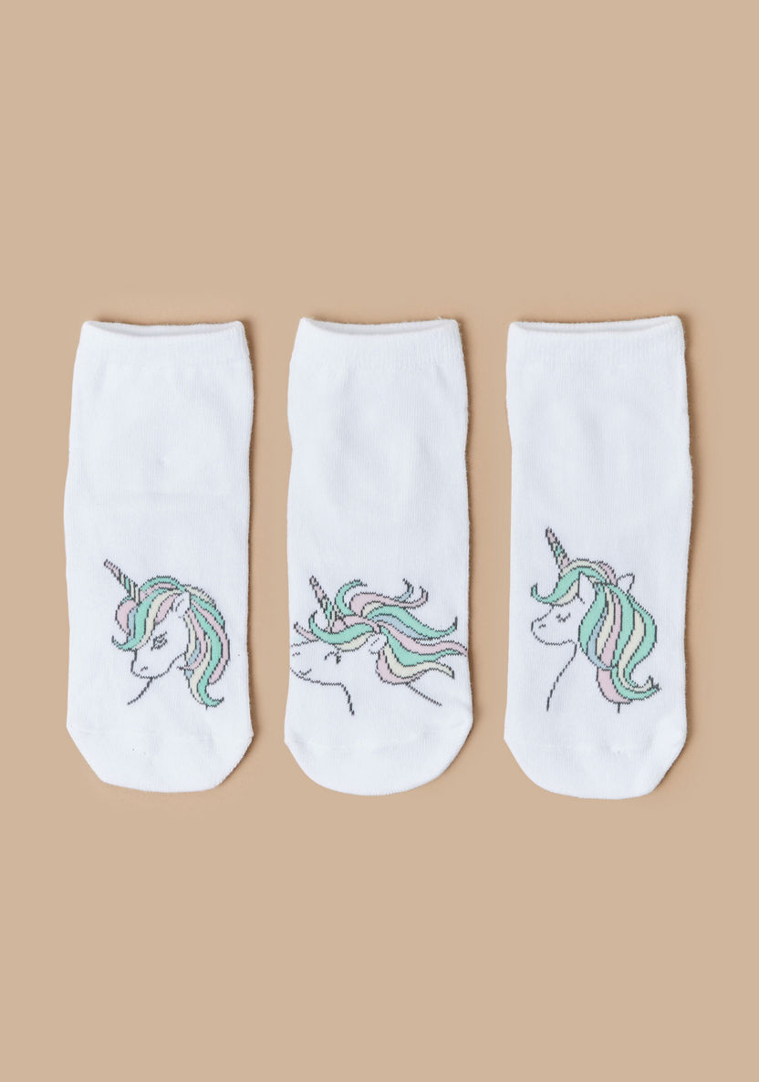 Juniors Unicorn Print Ankle Length Socks - Set of 3-Socks-image-0
