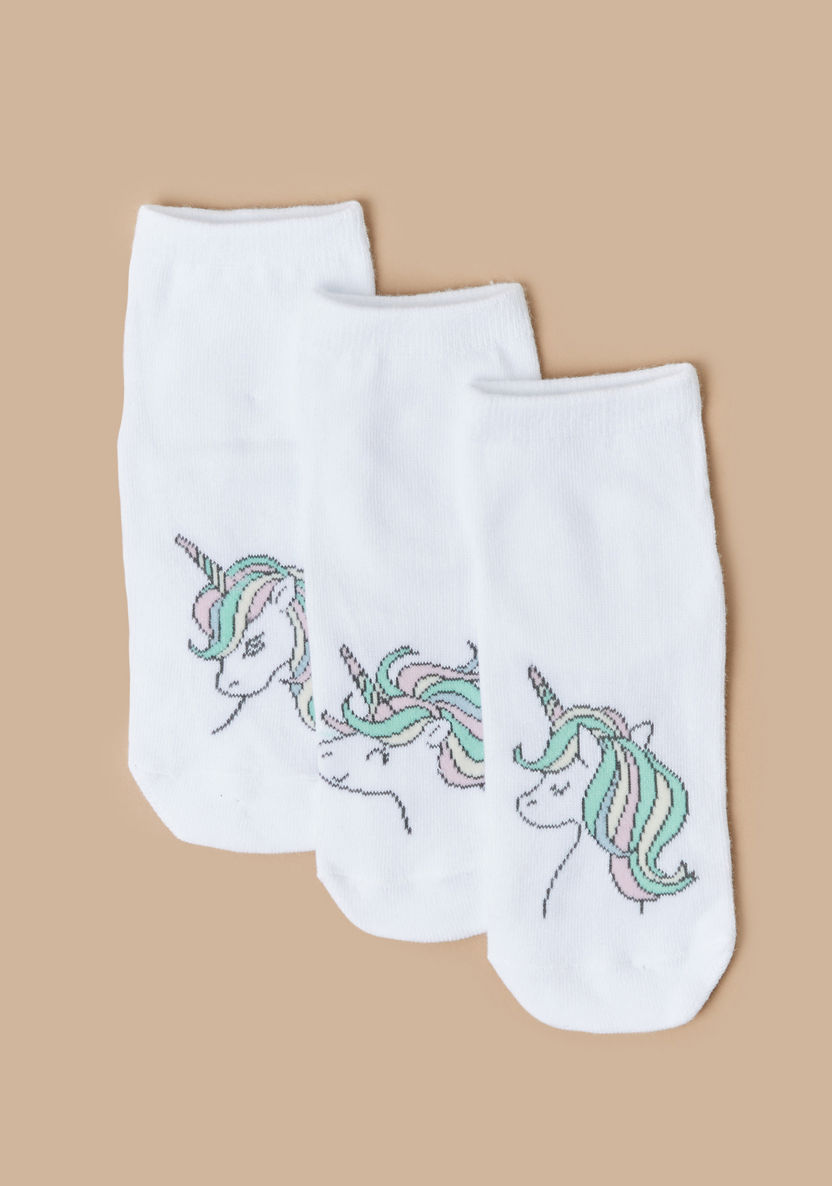 Juniors Unicorn Print Ankle Length Socks - Set of 3-Socks-image-1