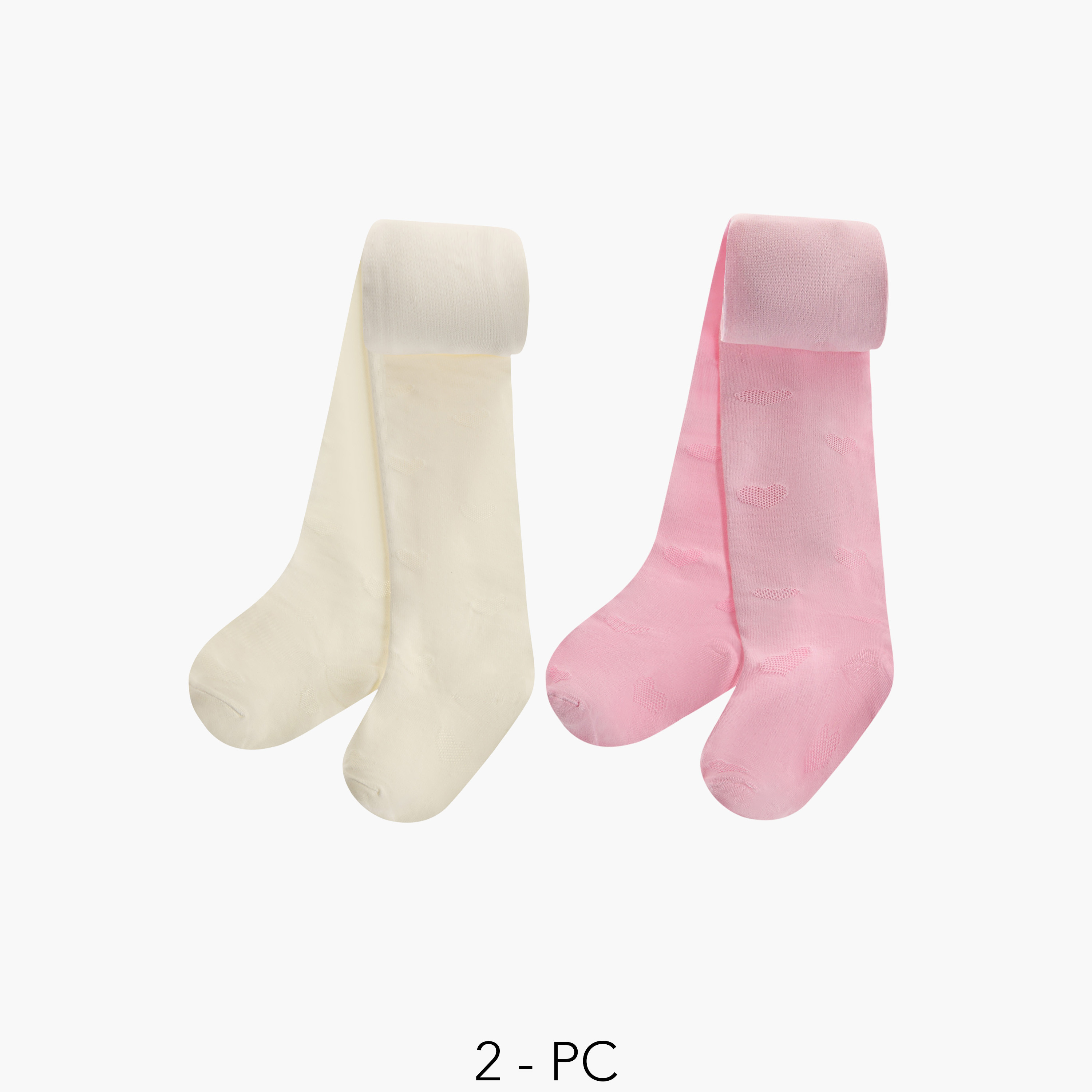 Juniors Heart Textured Tights with Elasticated Waistband - Set of 2-baby-girls-accessories-socks-image-1