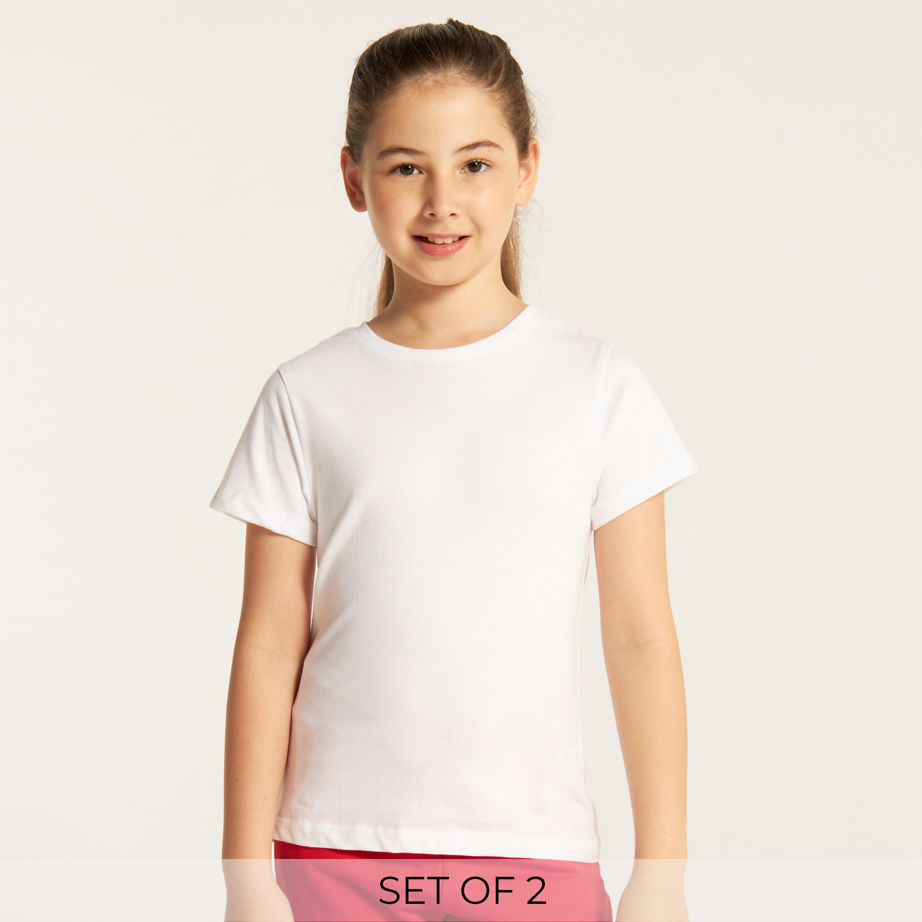 Set of 2- Juniors Solid Crew Neck T-shirt with Short Sleeves-girls-clothing-tshirts-image-1