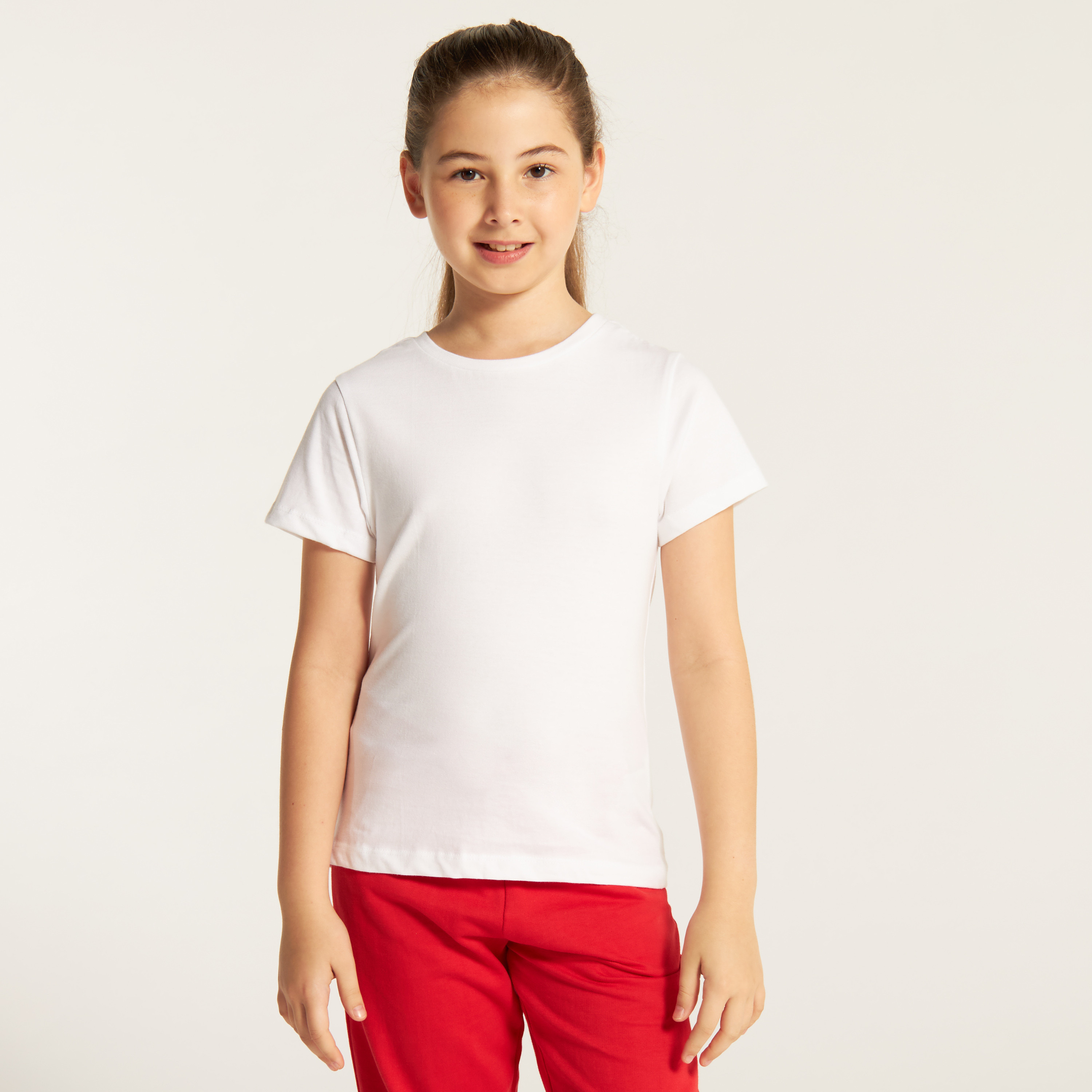 Set of 2- Juniors Solid Crew Neck T-shirt with Short Sleeves-girls-clothing-tshirts-image-3