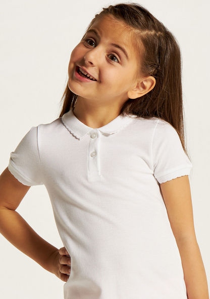 Juniors Solid Polo T-shirt with Scalloped Detail and Short Sleeves-Tops-image-3