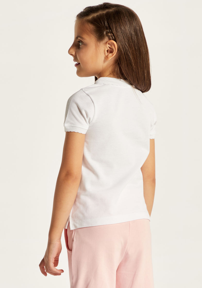 Juniors Solid Polo T-shirt with Scalloped Detail and Short Sleeves-Tops-image-4