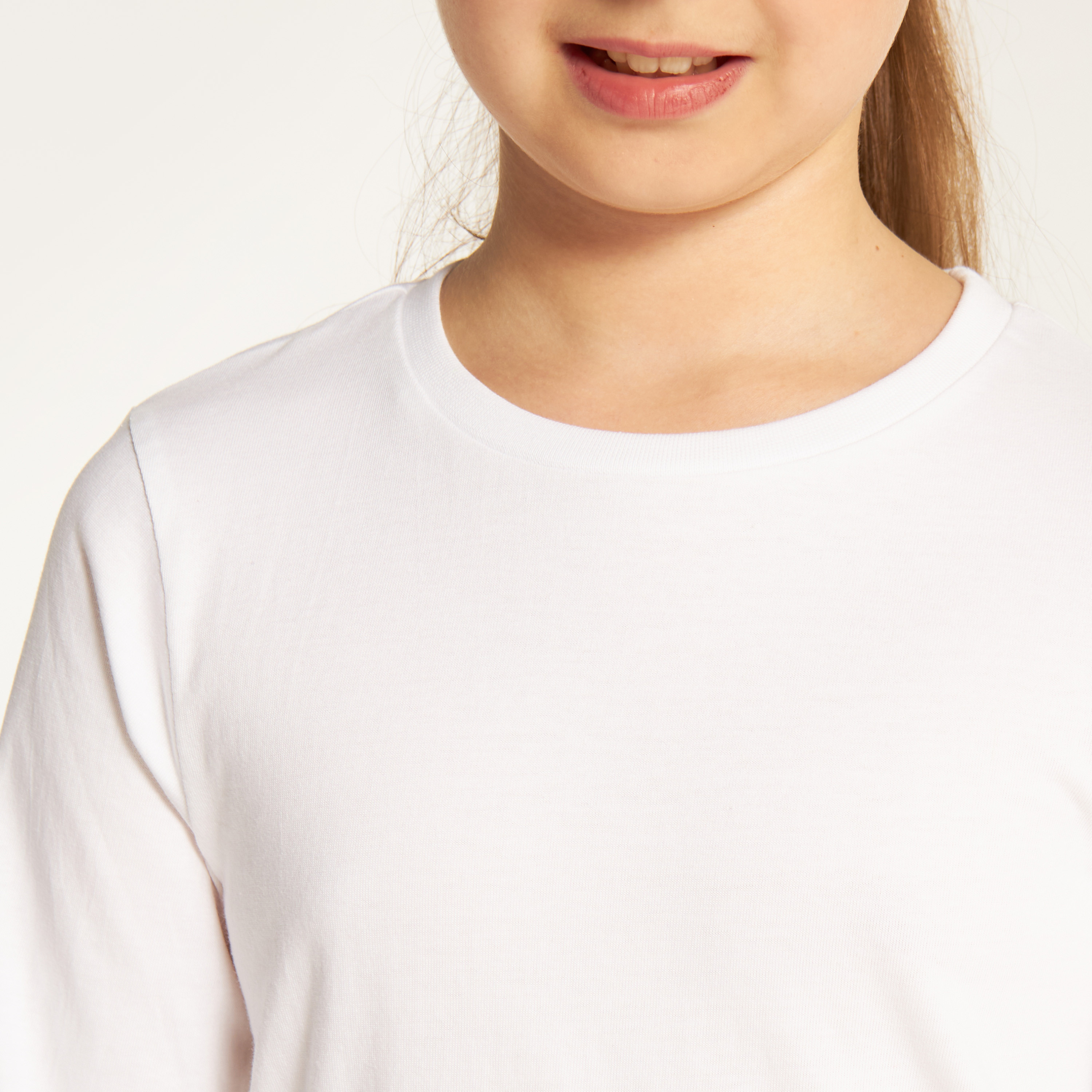 Juniors Solid Crew Neck T-shirt with Long Sleeves-girls-clothing-tshirts-image-3