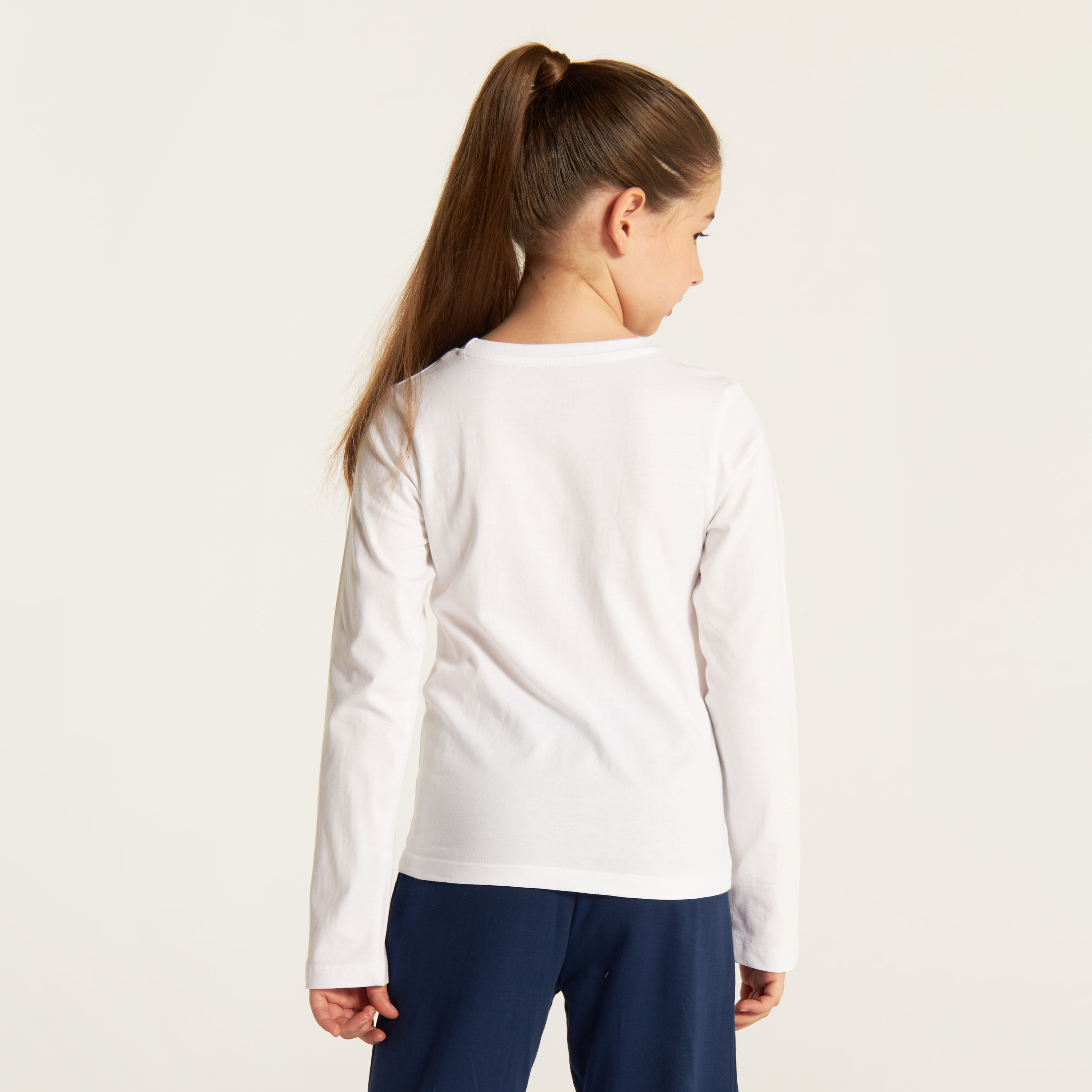 Juniors Solid Crew Neck T-shirt with Long Sleeves-girls-clothing-tshirts-image-4