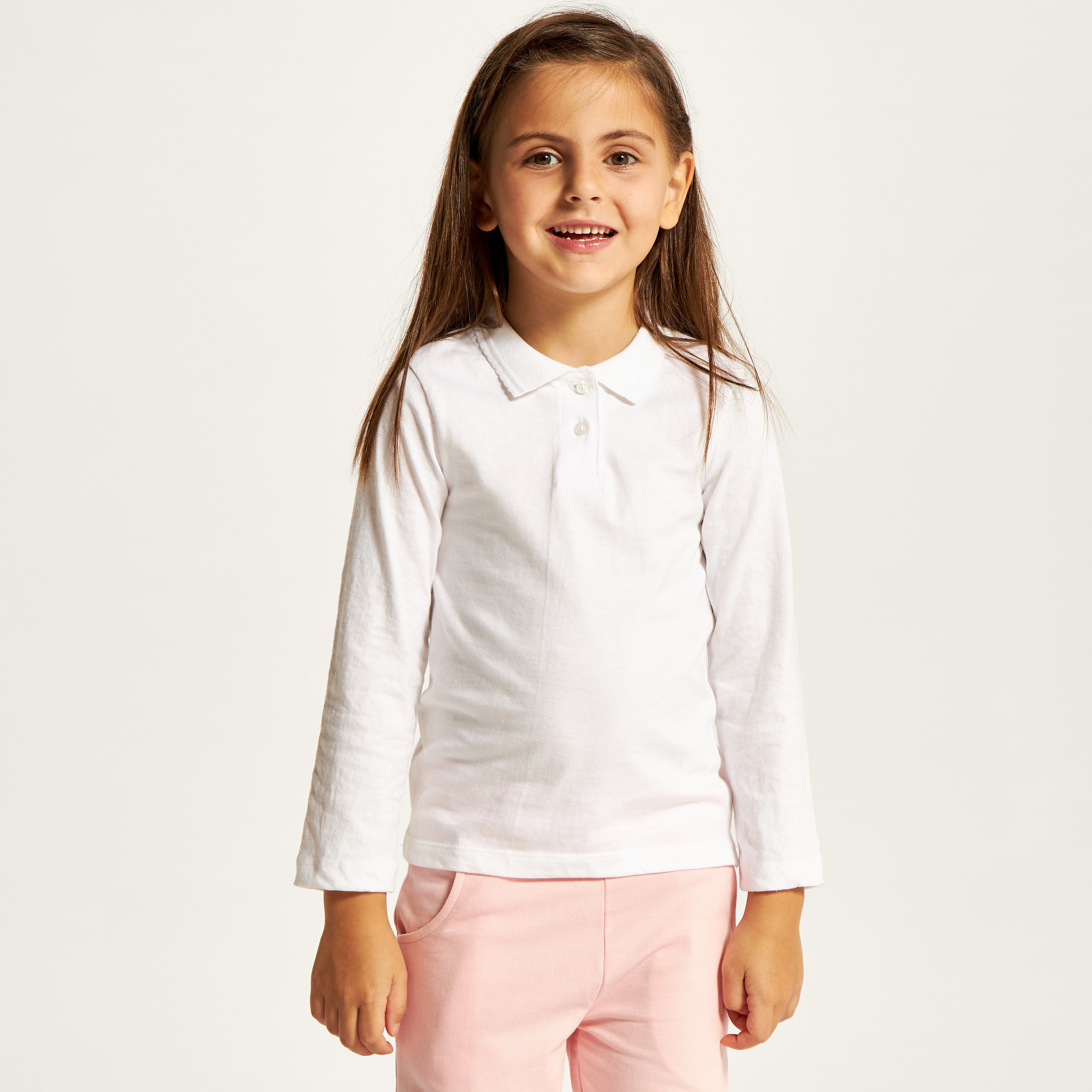 Juniors Solid Polo T-shirt with Long Sleeves-girls-clothing-tshirts-image-1