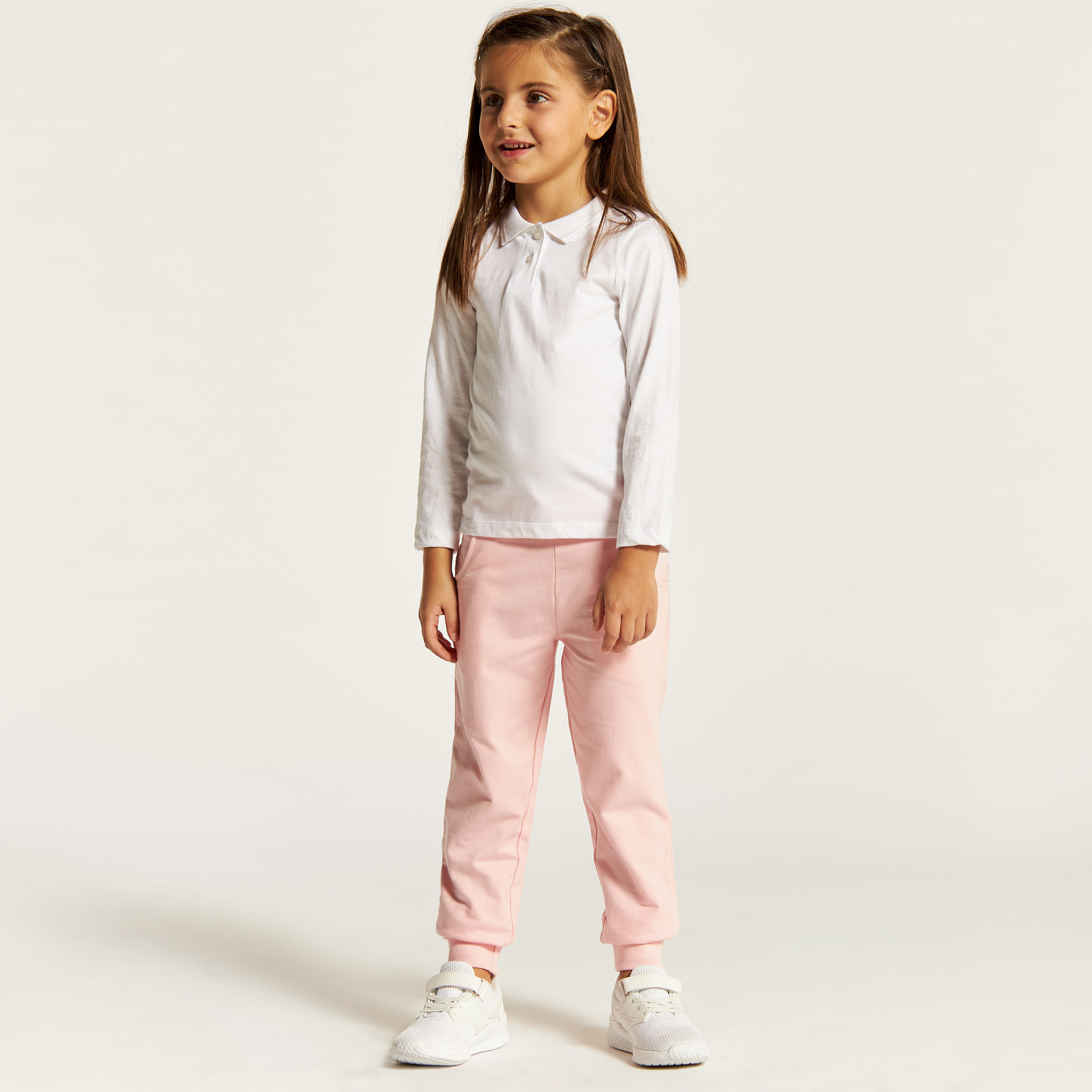 Juniors Solid Polo T-shirt with Long Sleeves-girls-clothing-tshirts-image-2