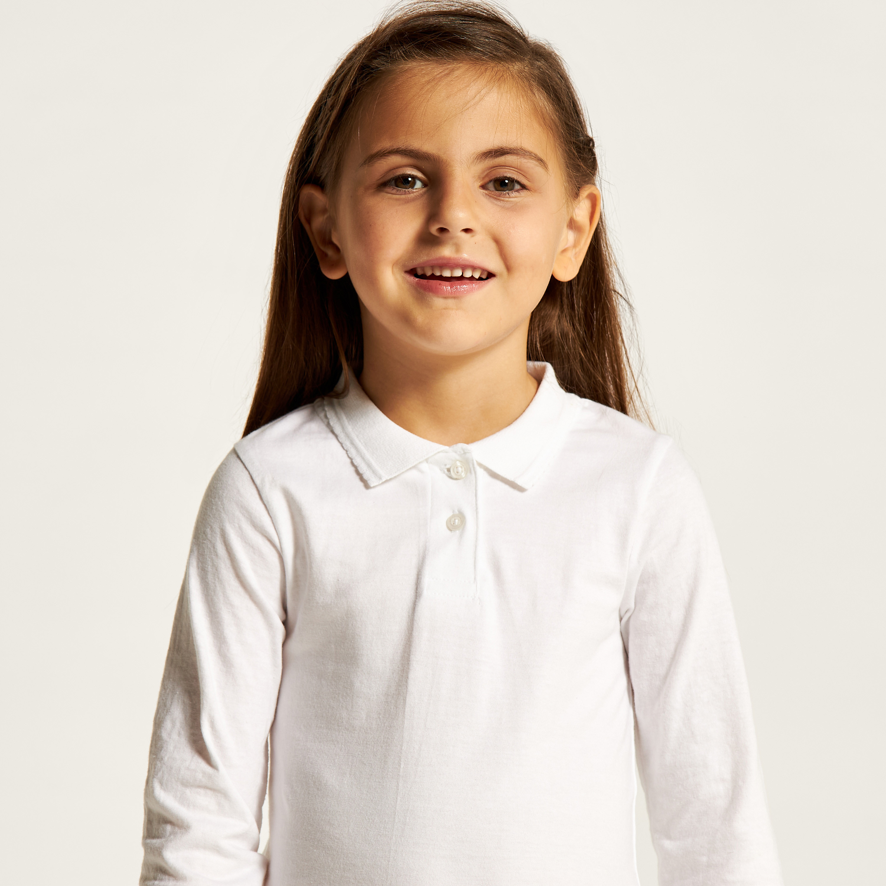 Juniors Solid Polo T-shirt with Long Sleeves-girls-clothing-tshirts-image-3