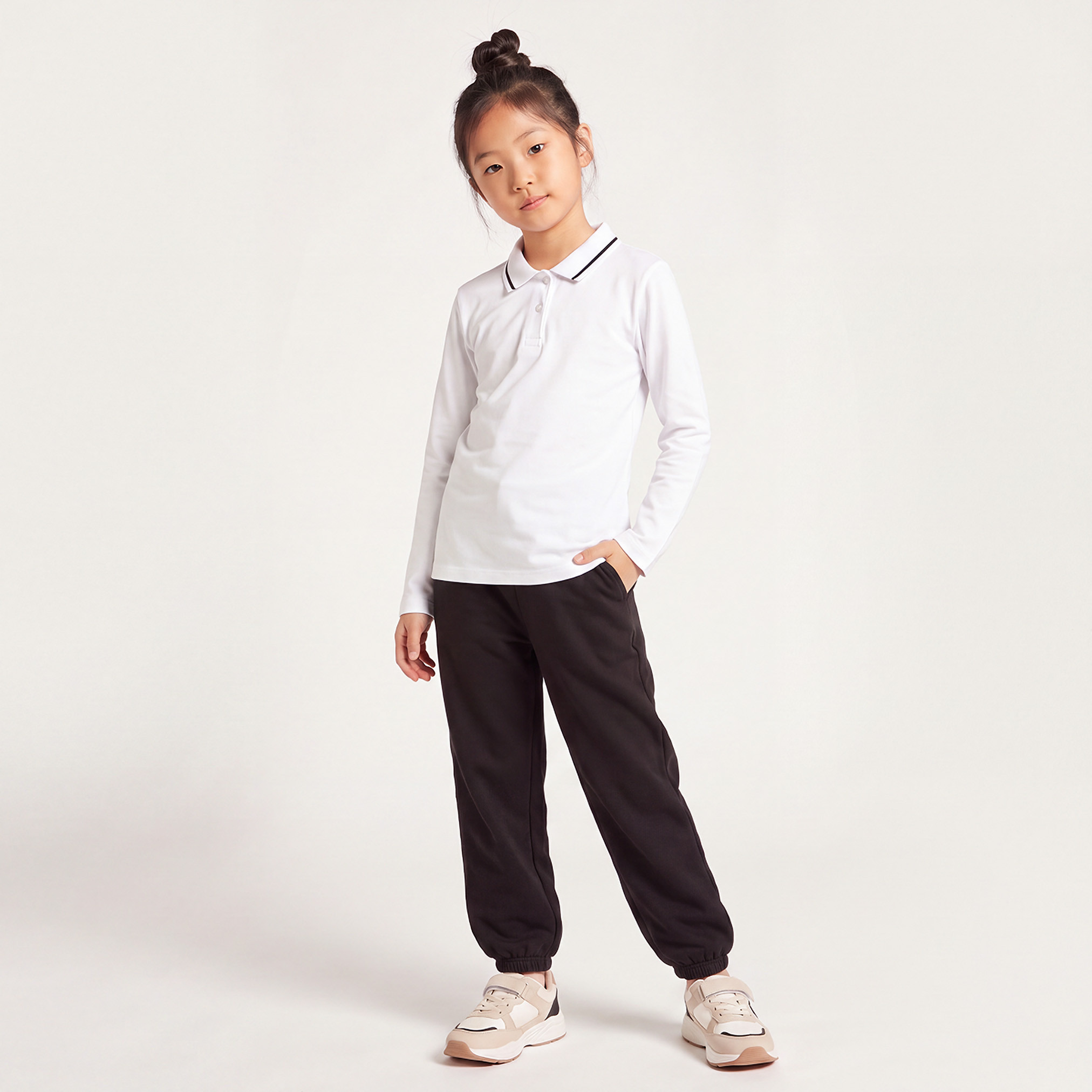 Juniors Solid Polo T-shirt with Long Sleeves-girls-clothing-schoolwear-tshirts-image-6