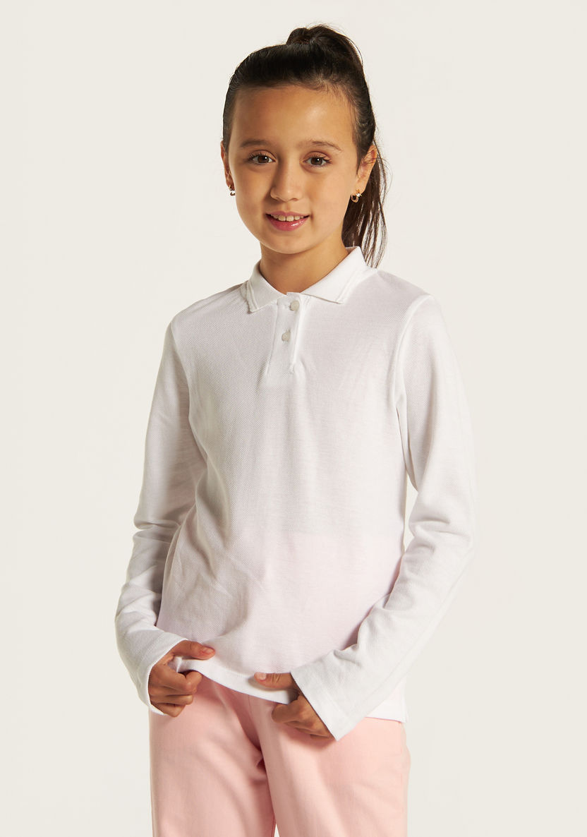 Juniors Solid Polo T-shirt with Long Sleeves-Tops-image-1