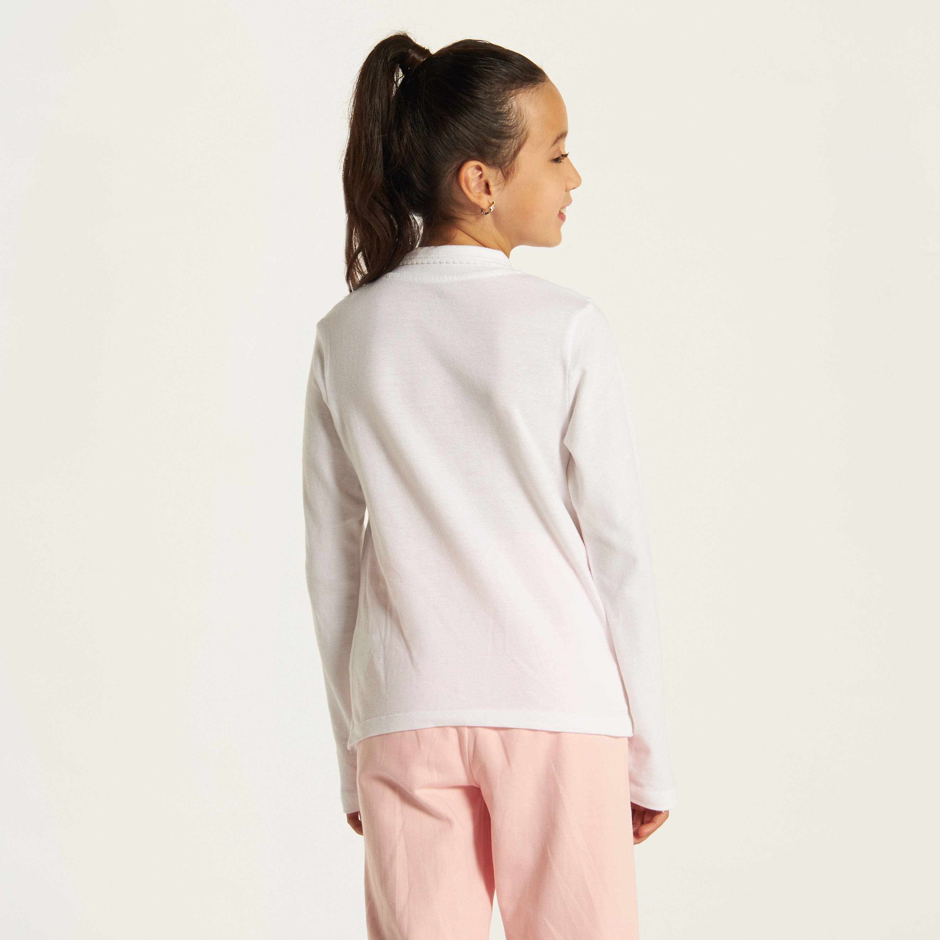 Juniors Solid Polo T-shirt with Long Sleeves-girls-clothing-tshirts-image-4