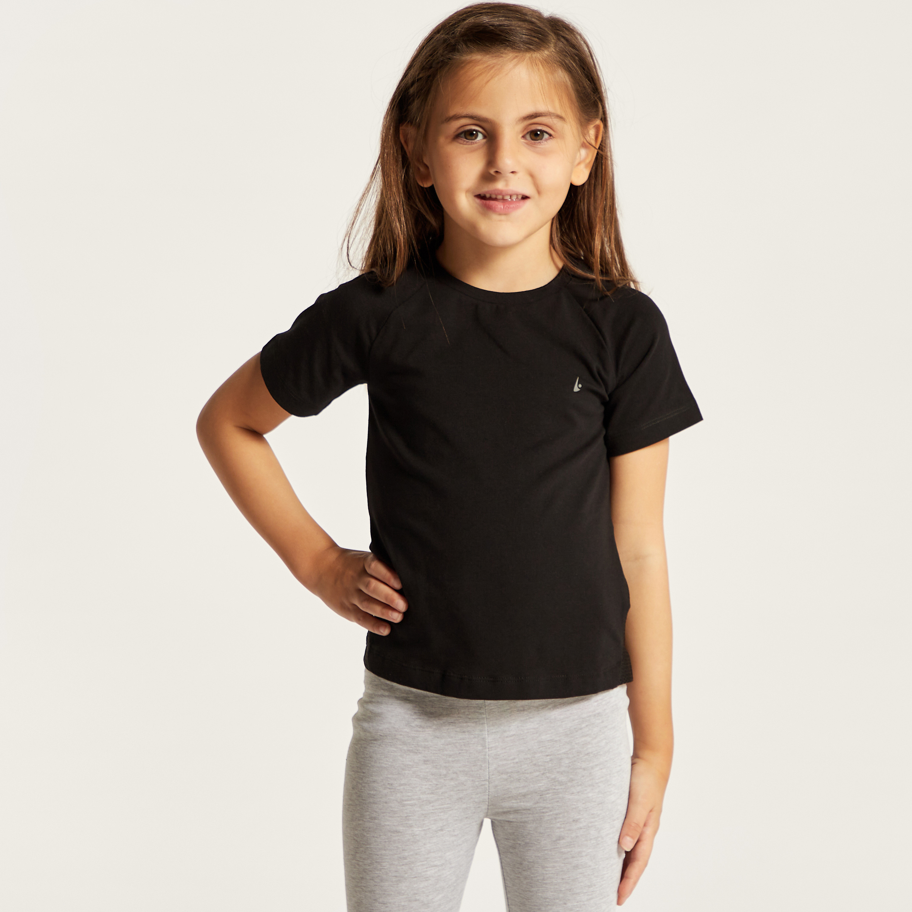 Juniors Solid Crew Neck T-shirt with Short Sleeves-girls-clothing-schoolwear-tshirts-image-1
